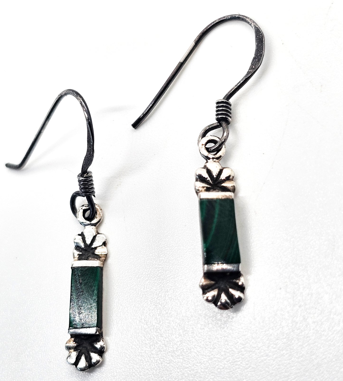 Boma signed banded malachite vintage scalloped sterling silver gemstone earrings