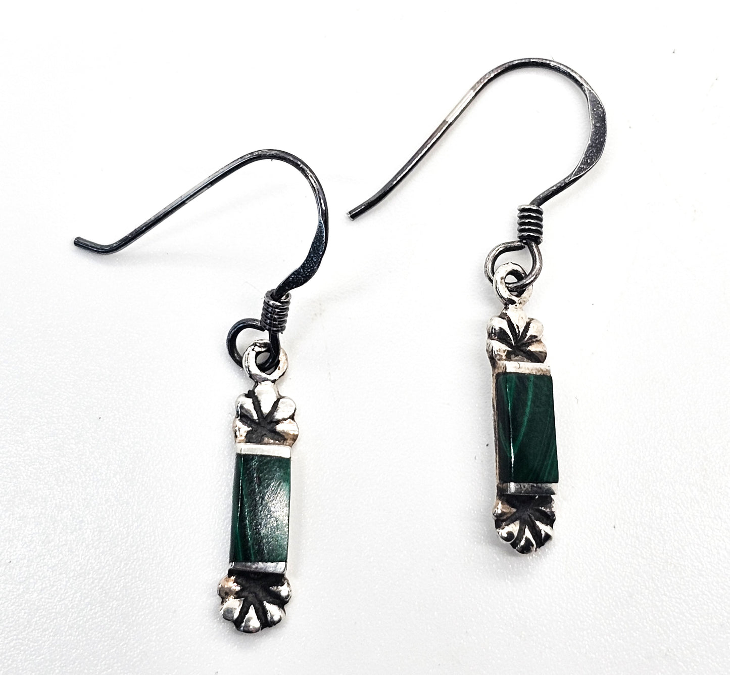 Boma signed banded malachite vintage scalloped sterling silver gemstone earrings