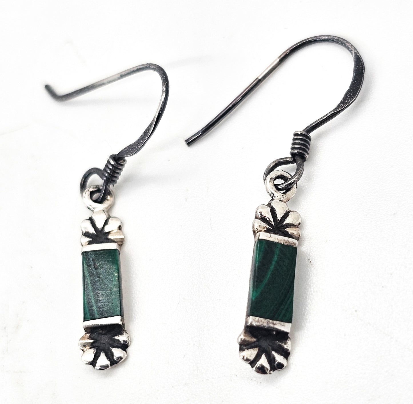 Boma signed banded malachite vintage scalloped sterling silver gemstone earrings