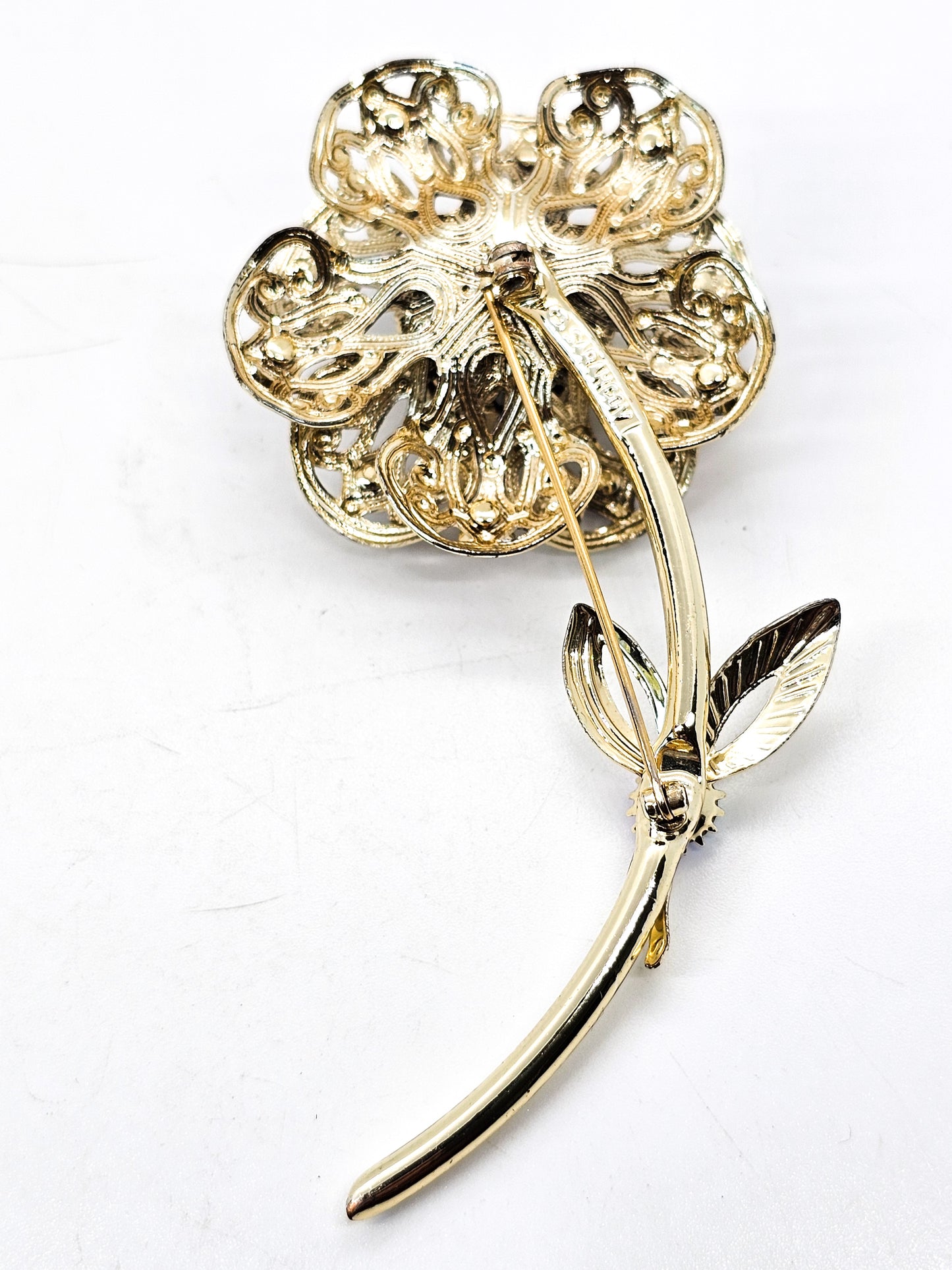 Sarah Coventry red aurora borealis vintage blooming flower brooch