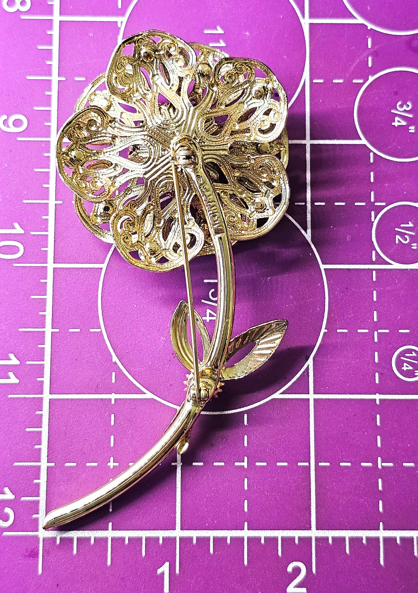 Sarah Coventry red aurora borealis vintage blooming flower brooch