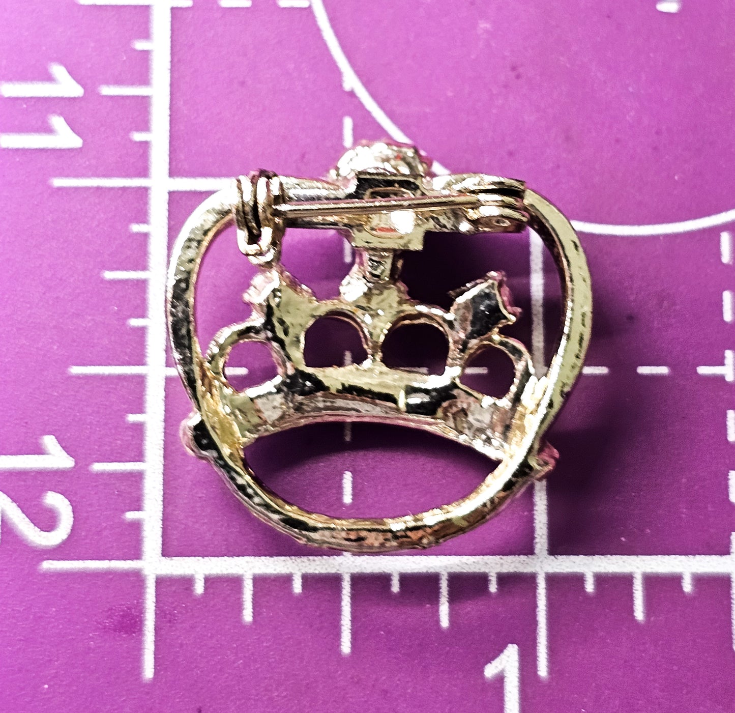 Pink Aurora Borealis gold toned vintage crown coronation brooch