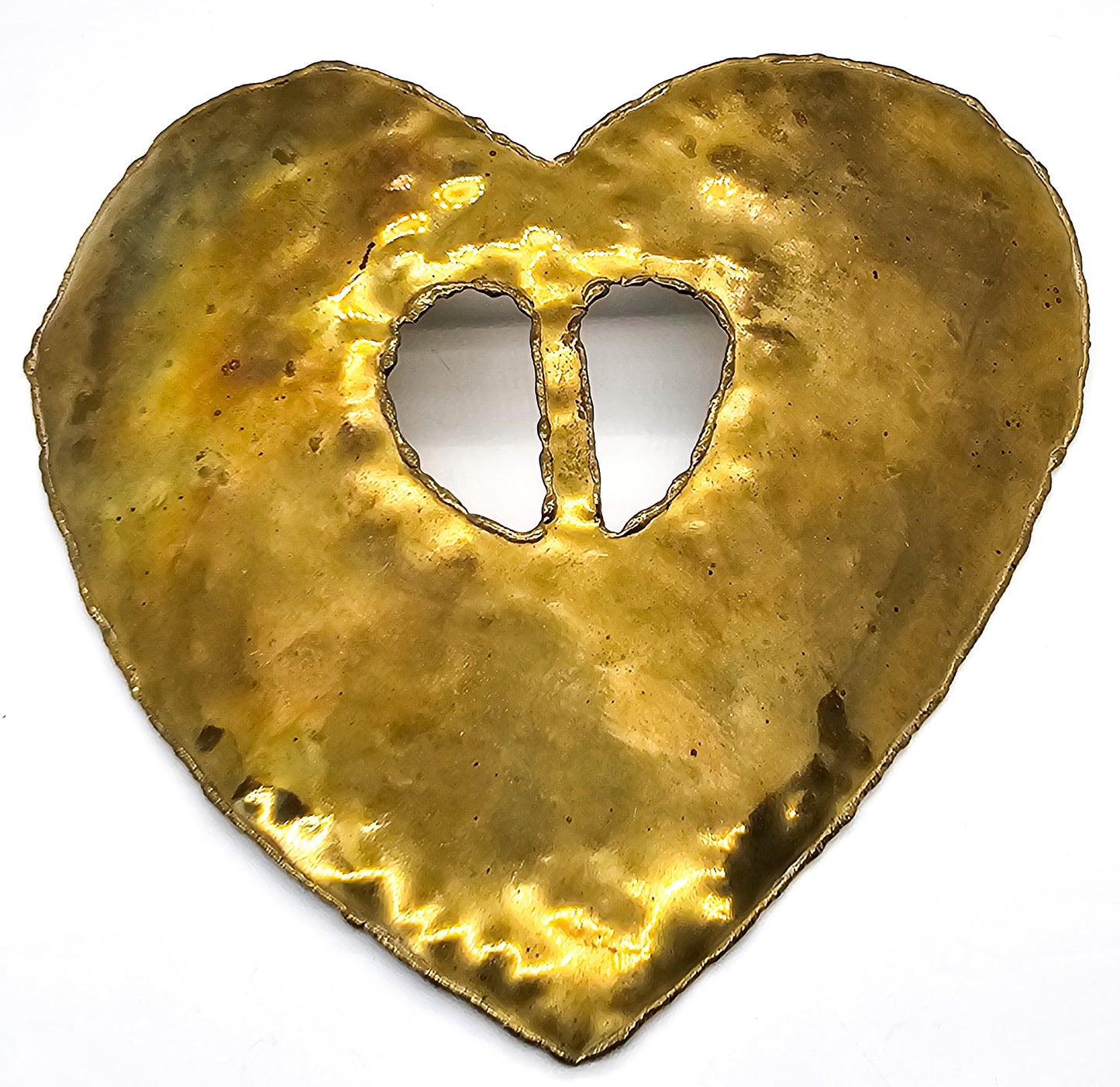 Punched Hammered Brass heart large vintage costume buckle rustic Viking