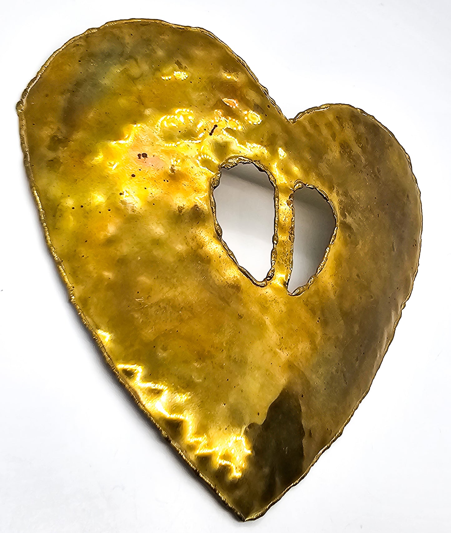 Punched Hammered Brass heart large vintage costume buckle rustic Viking