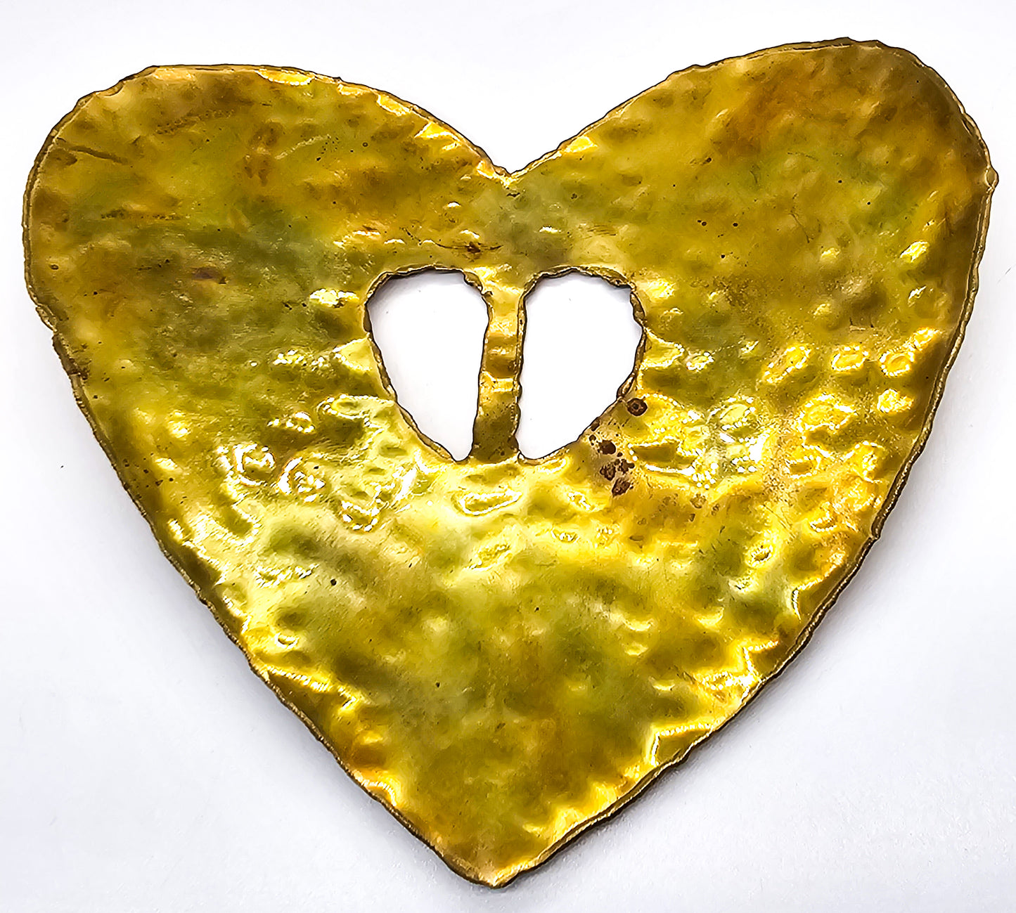 Punched Hammered Brass heart large vintage costume buckle rustic Viking
