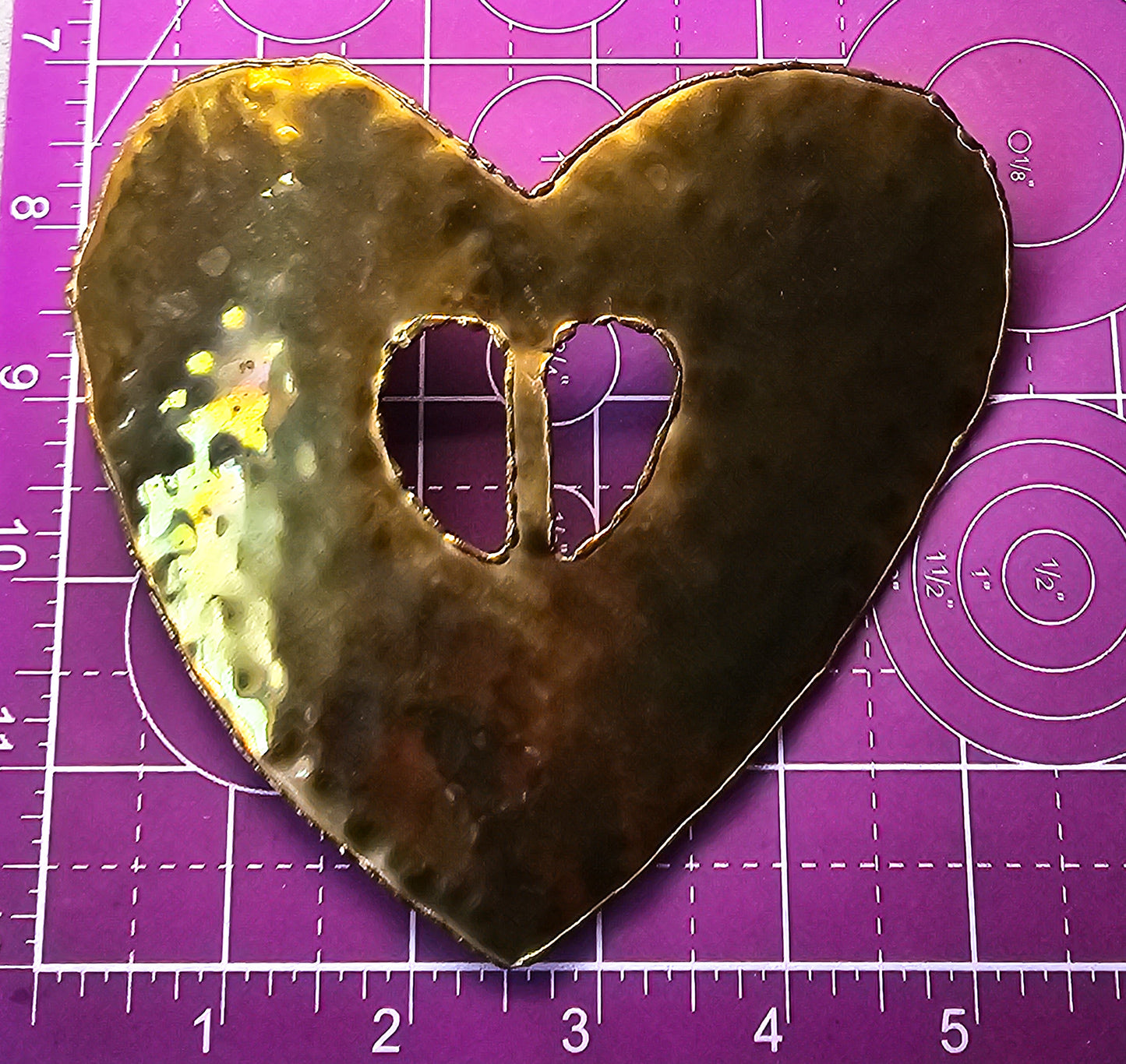 Punched Hammered Brass heart large vintage costume buckle rustic Viking