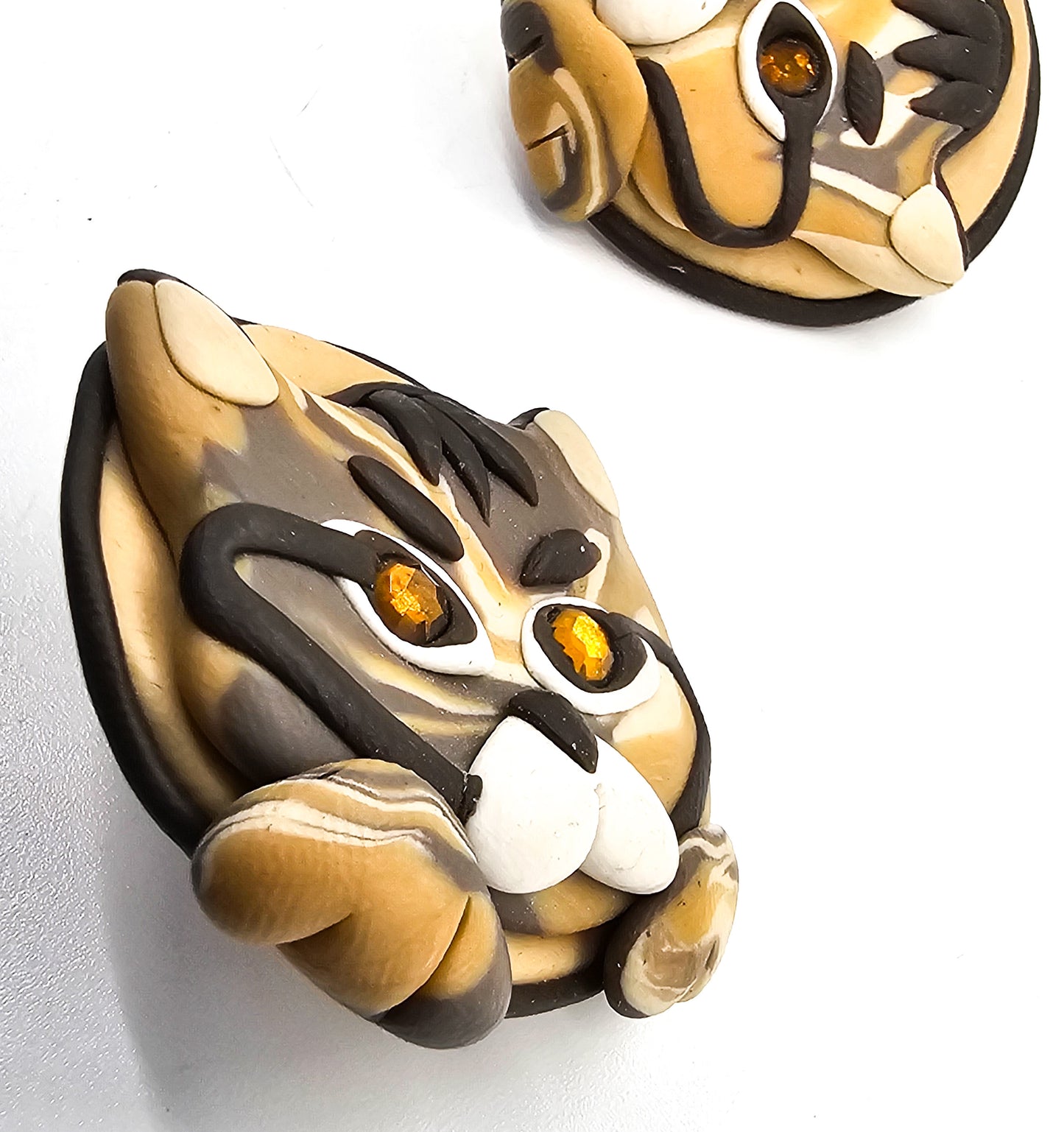 Brown tabby cat retro artisan soft clay vintage clip on kitty earrings