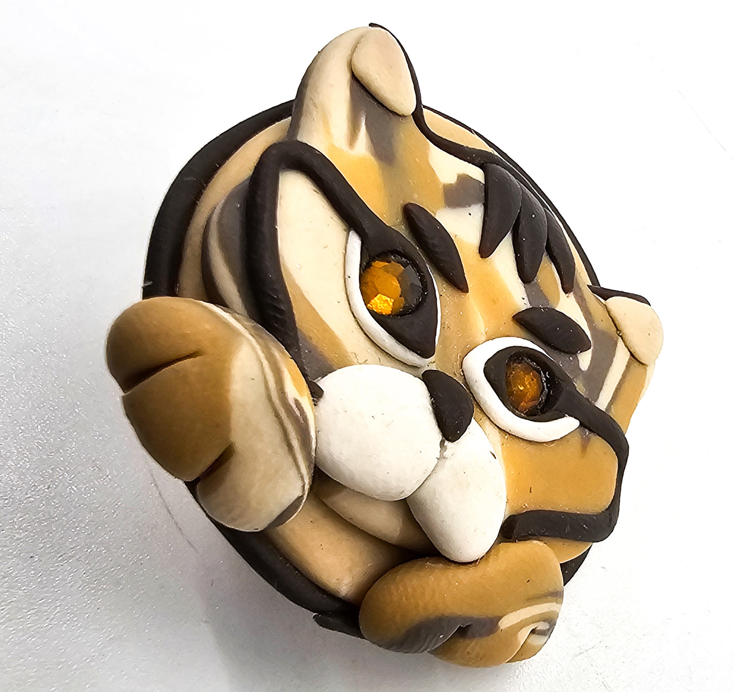 Brown tabby cat retro artisan soft clay vintage clip on kitty earrings