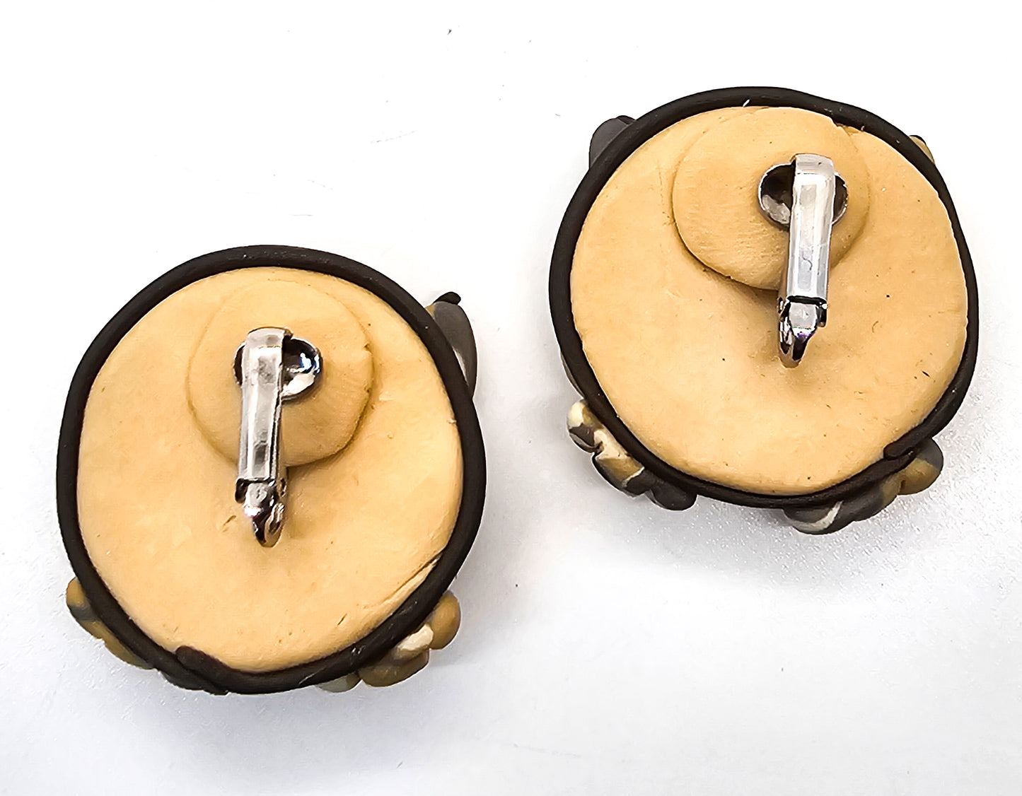 Brown tabby cat retro artisan soft clay vintage clip on kitty earrings