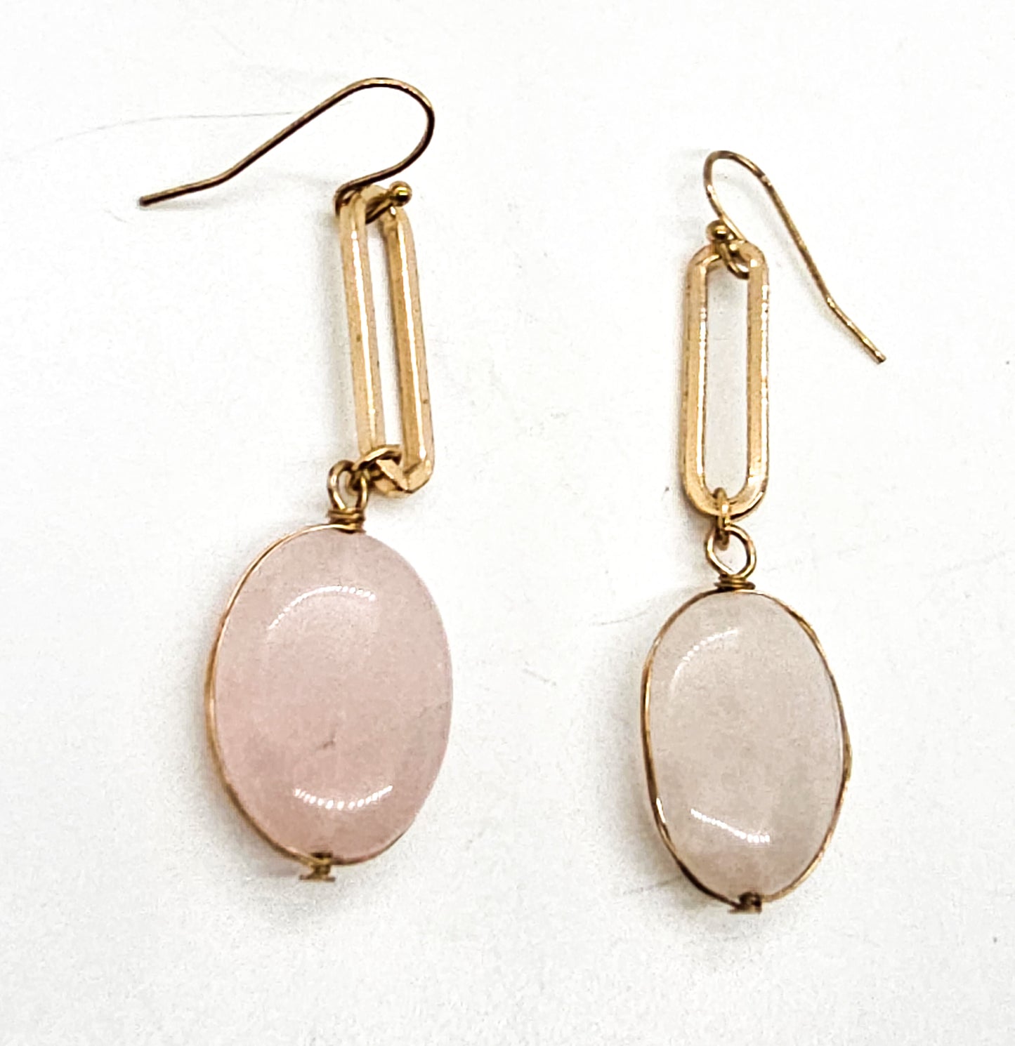 Rose quartz abstract gold overlay vintage sterling silver drop earrings