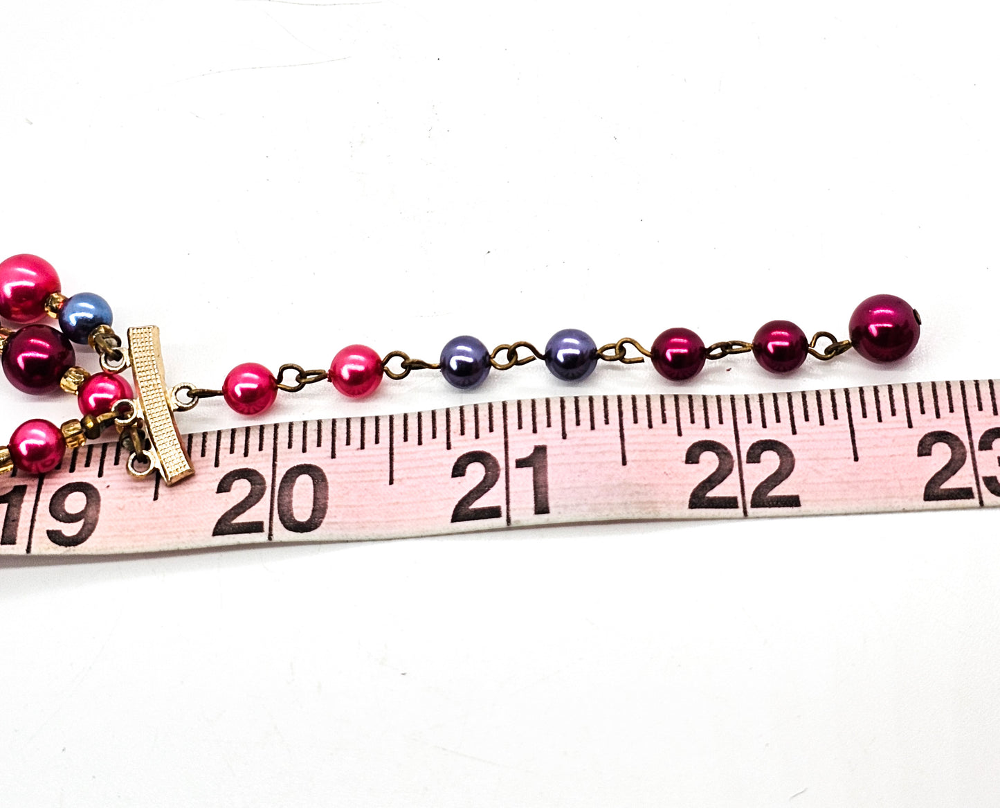 Red and Blue mid century three strand beaded vintage necklace West Germany