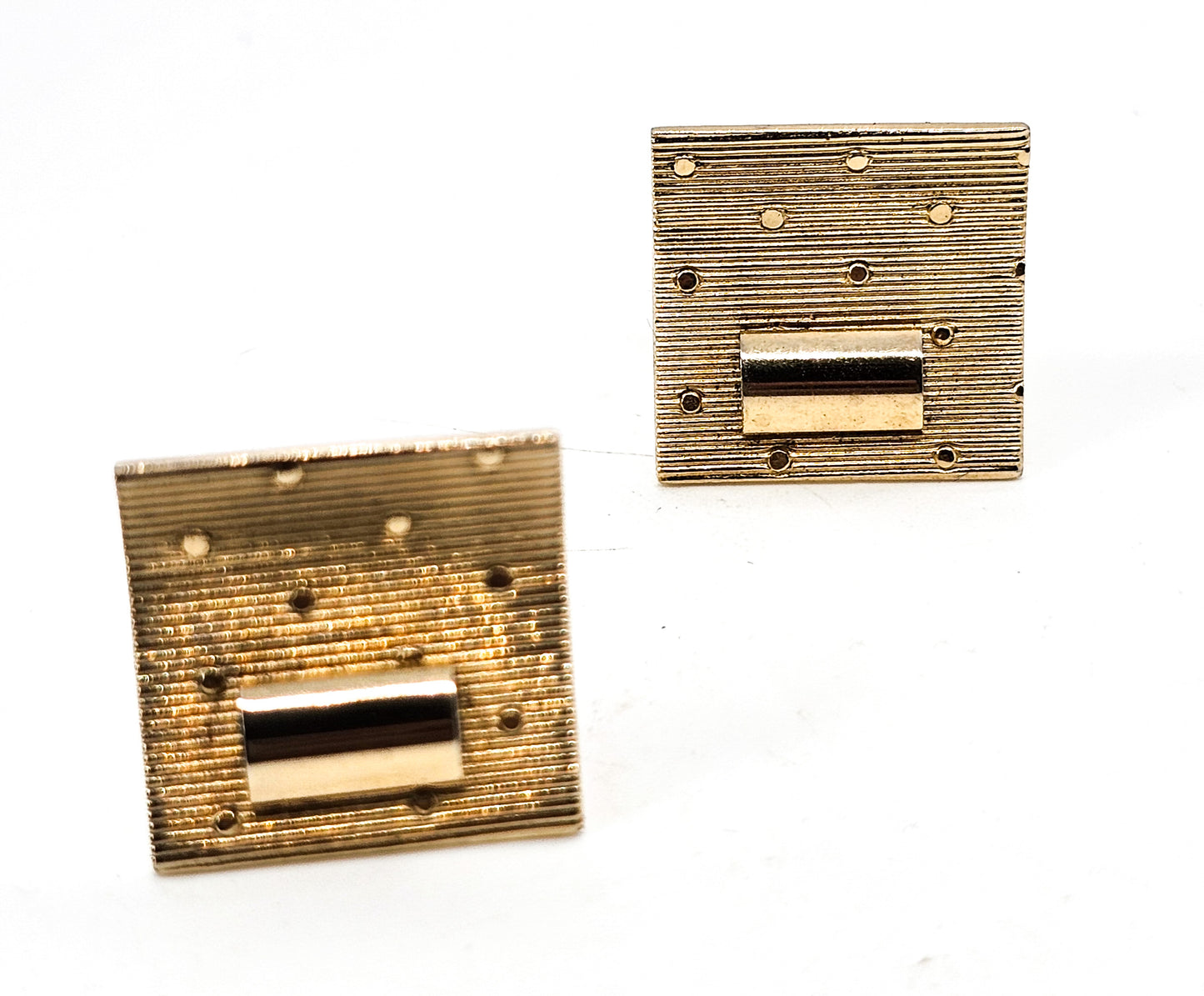 Brushed gold toned atomic modernist mid century 1950's vintage cufflinks