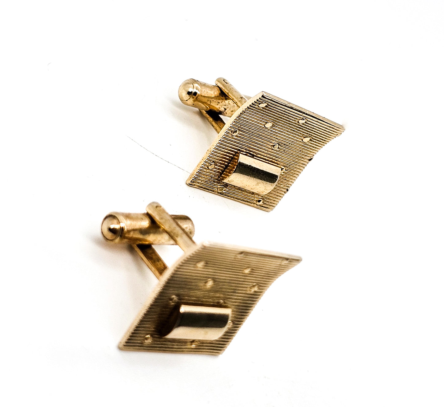 Brushed gold toned atomic modernist mid century 1950's vintage cufflinks