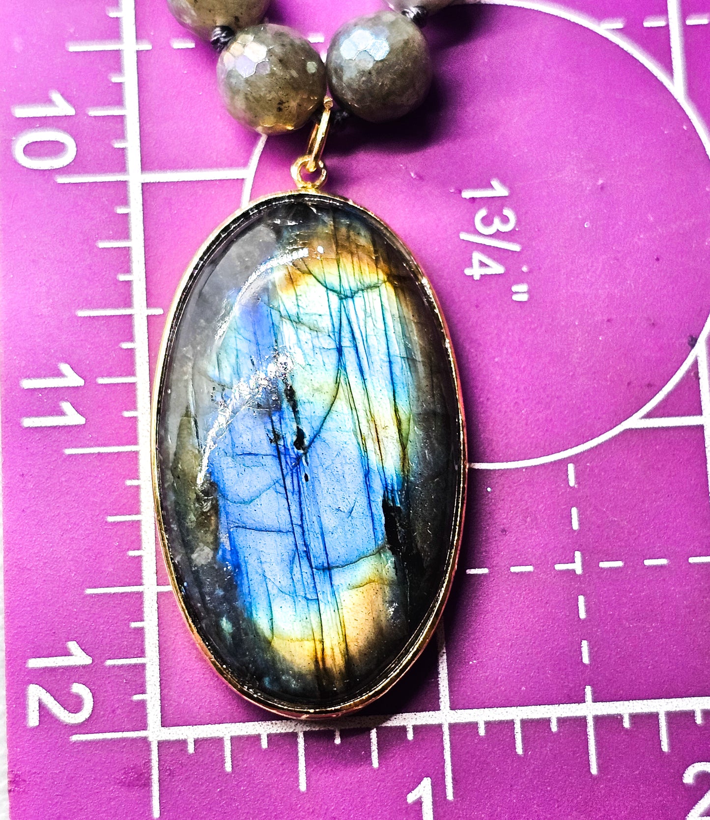 Rarities 20" Gold plated Aura coated faceted labradorite sterling silver necklace