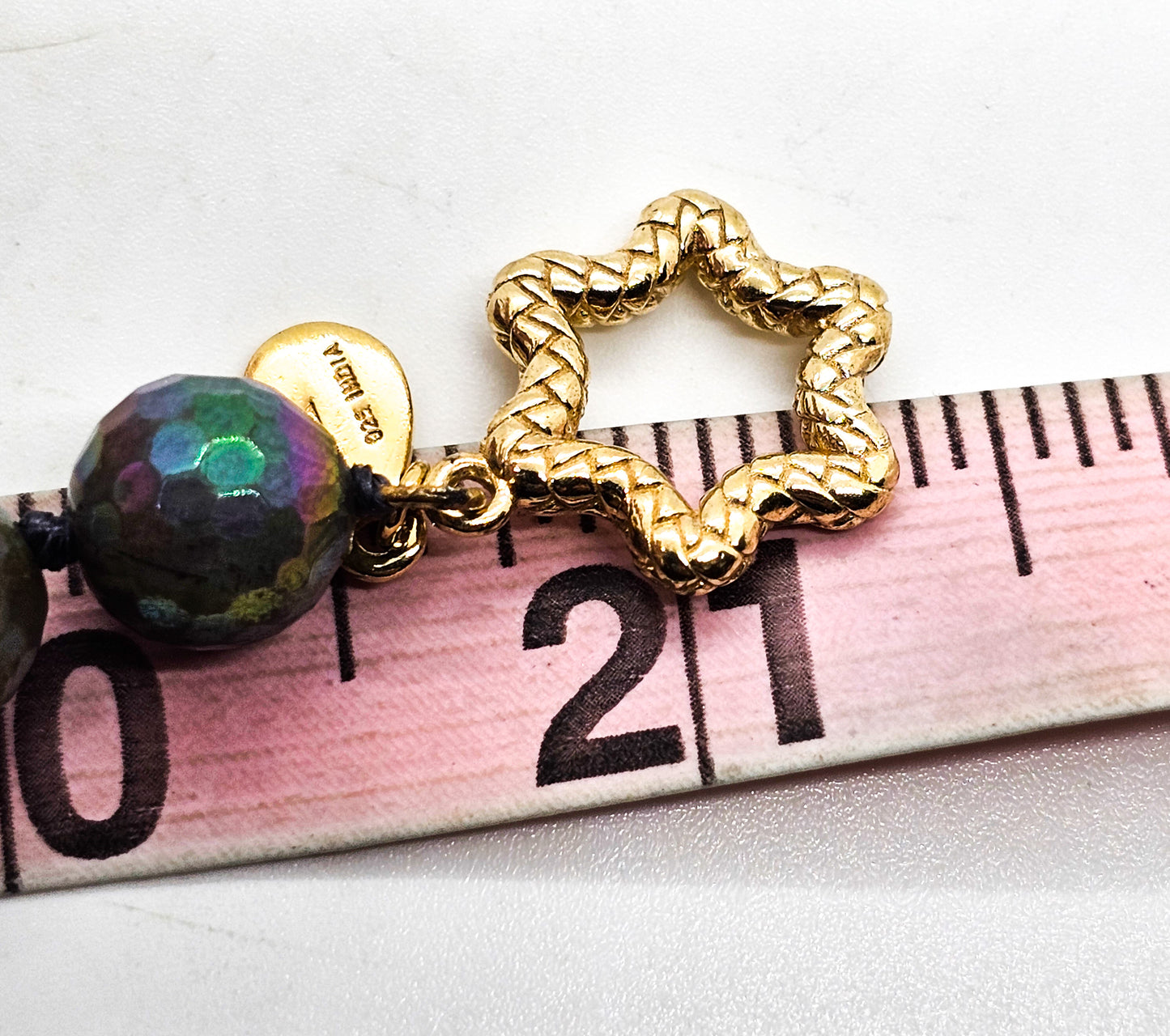 Rarities 20" Gold plated Aura coated faceted labradorite sterling silver necklace