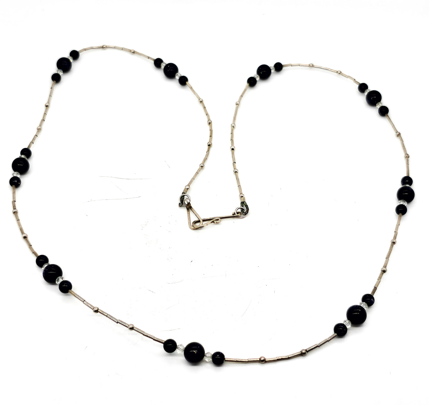 Floating Stars Blue Goldstone gemstone liquid silver sterling vintage necklace