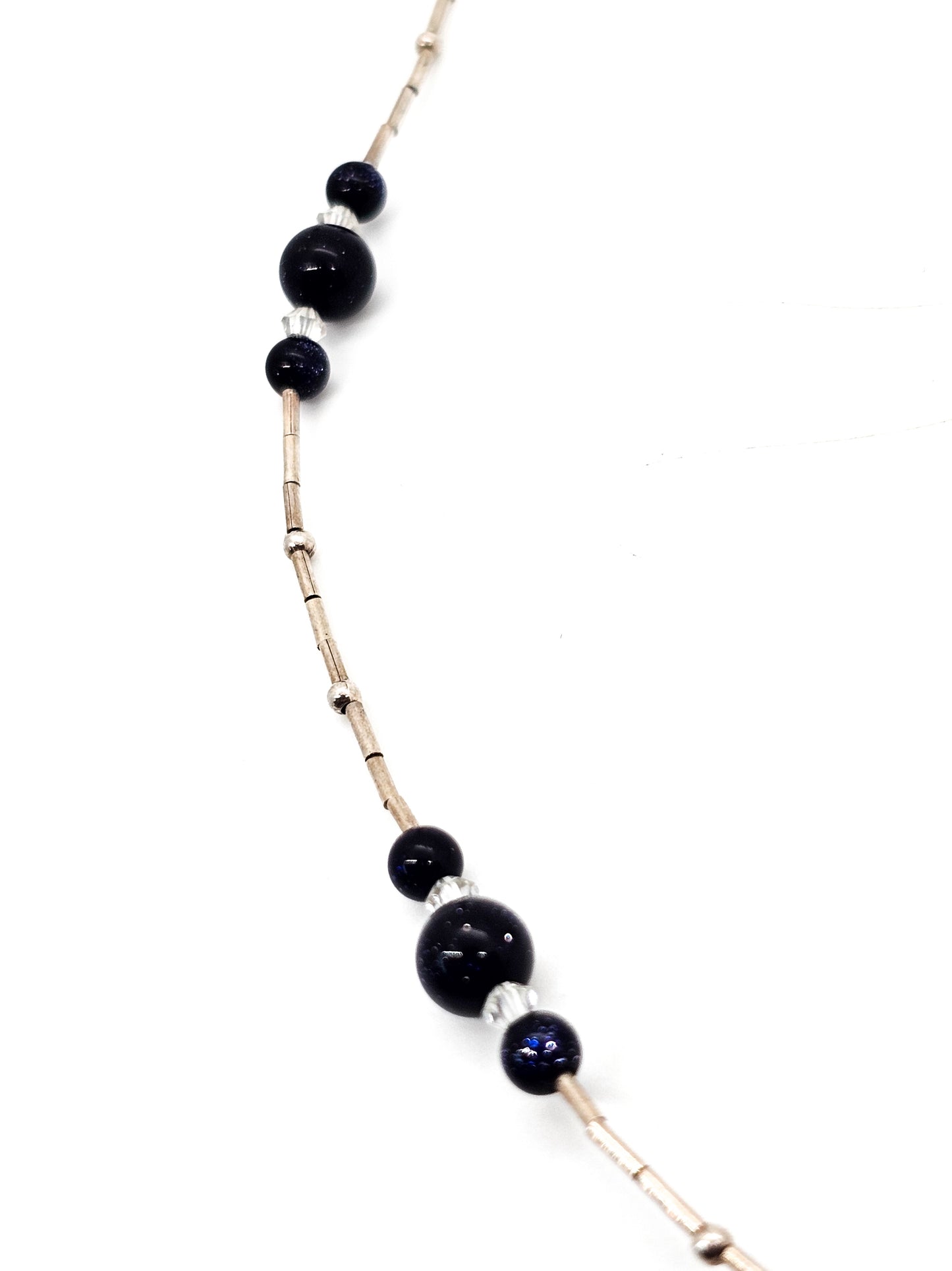 Floating Stars Blue Goldstone gemstone liquid silver sterling vintage necklace