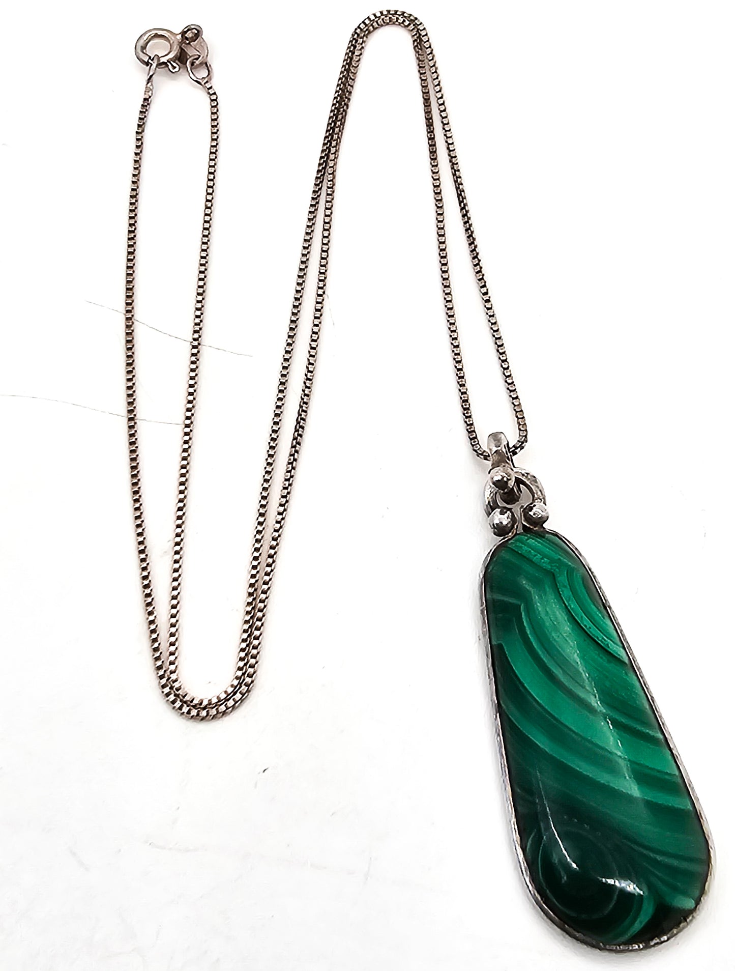 Malachite gemstone handcrafted artisan sterling silver vintage necklace