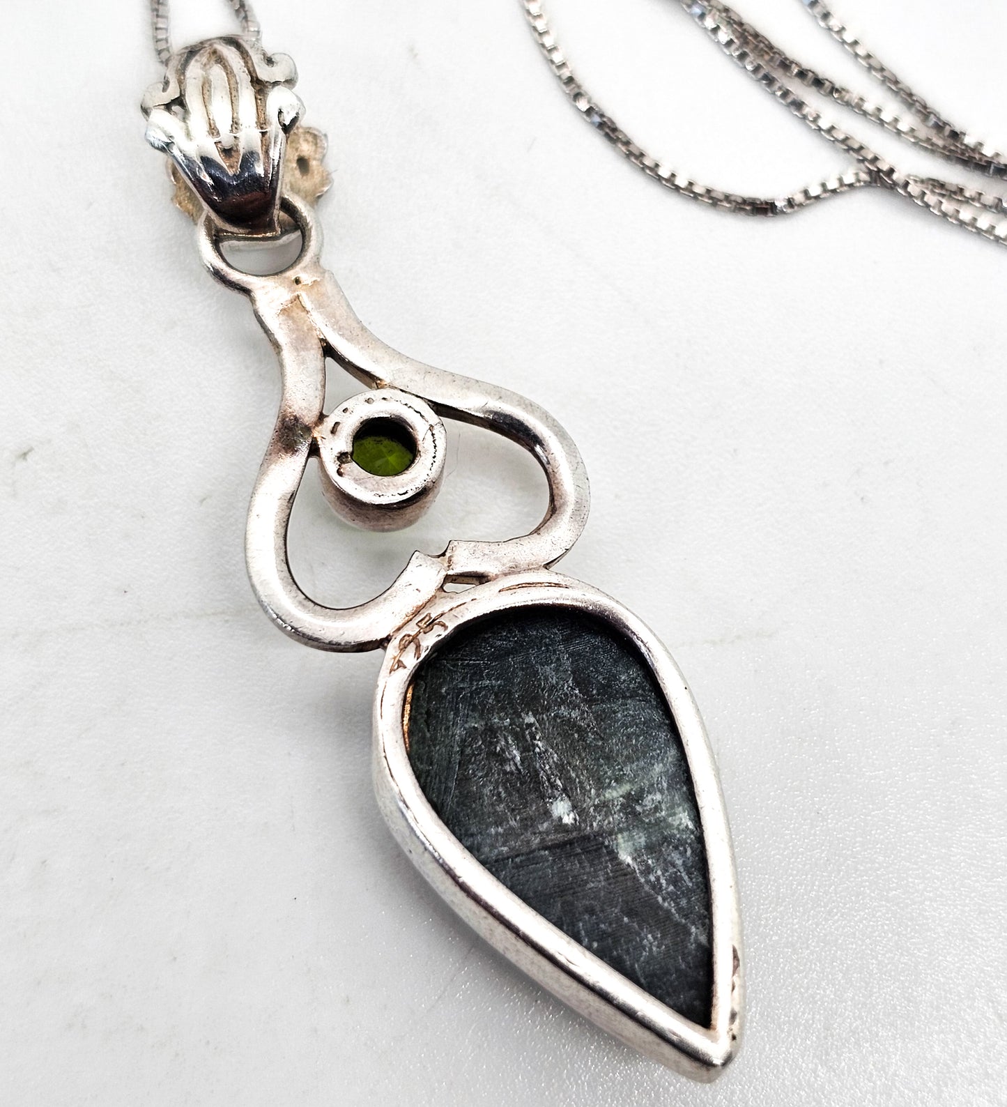 Blue pietersite and peridot Balinese tribal style sterling silver necklace
