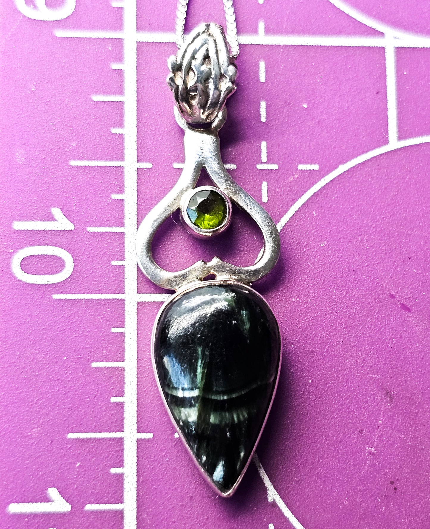 Blue pietersite and peridot Balinese tribal style sterling silver necklace