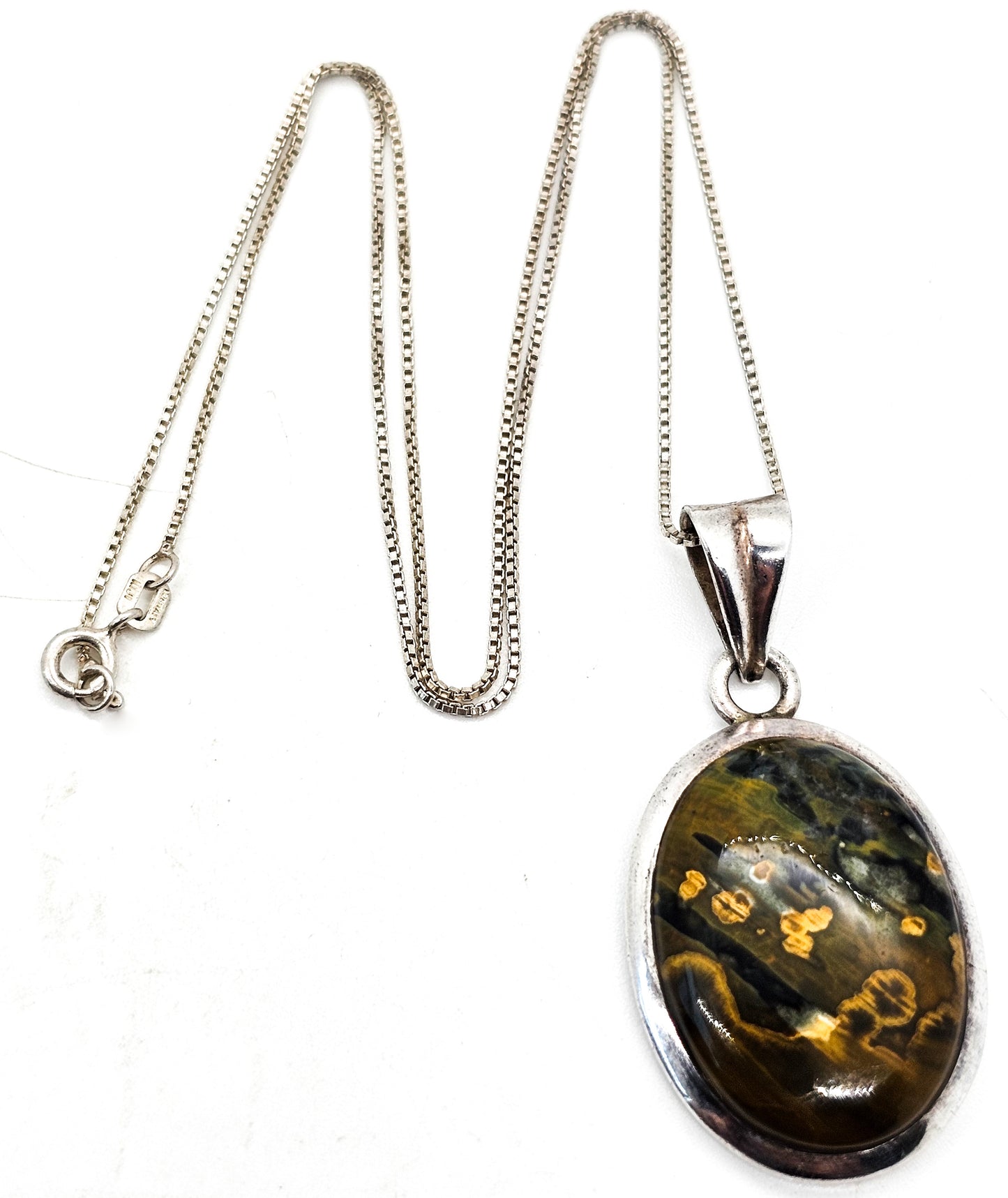 Marbled Pietersite large cab chalcedony sterling silver gemstone necklace