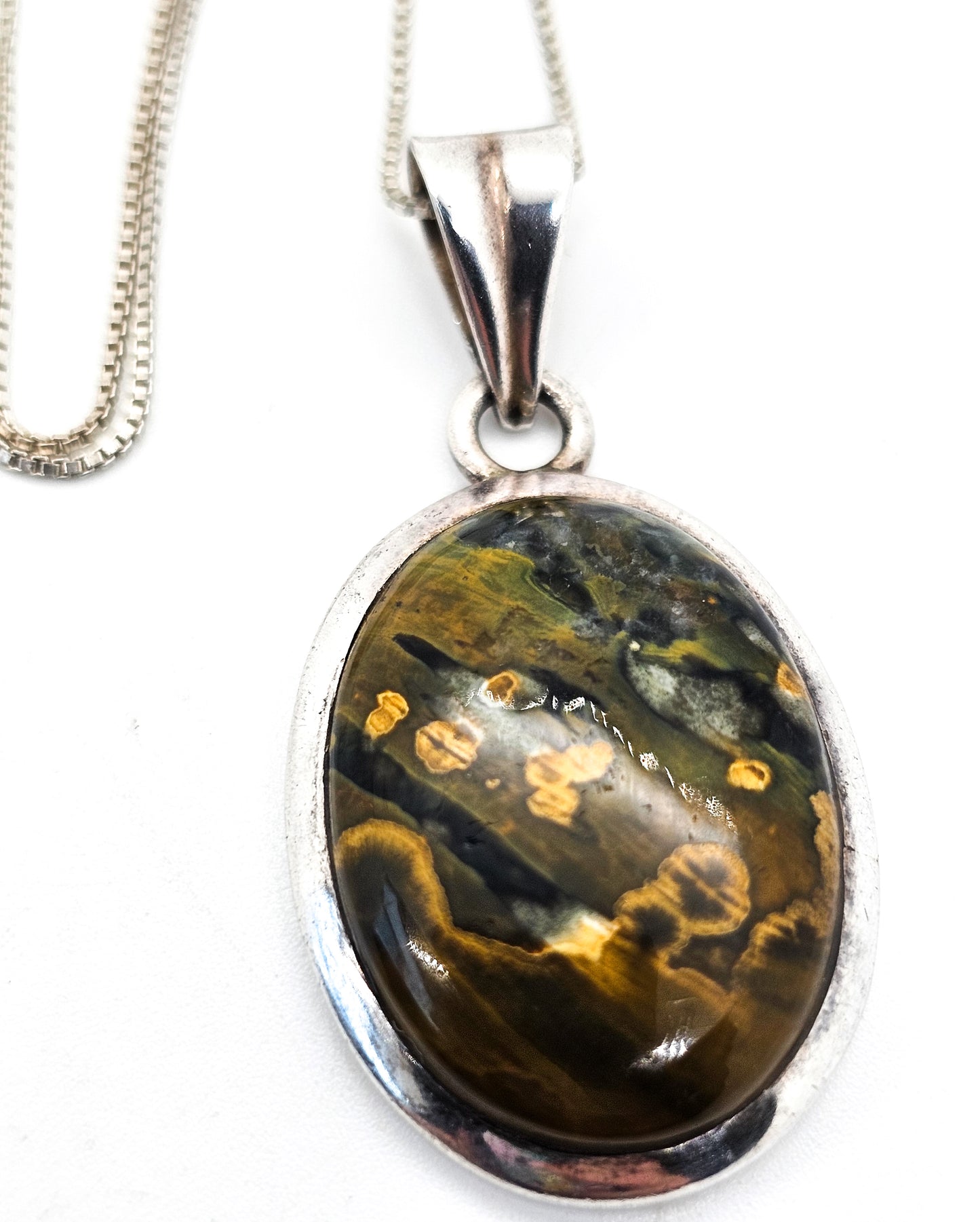 Marbled Pietersite large cab chalcedony sterling silver gemstone necklace