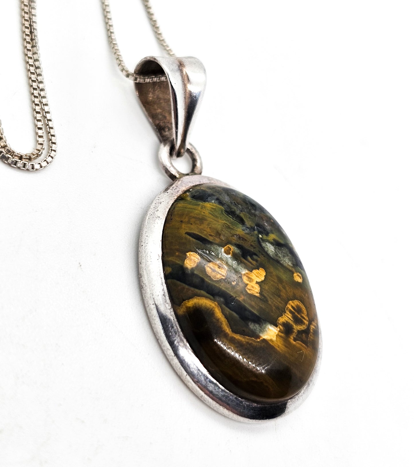 Marbled Pietersite large cab chalcedony sterling silver gemstone necklace
