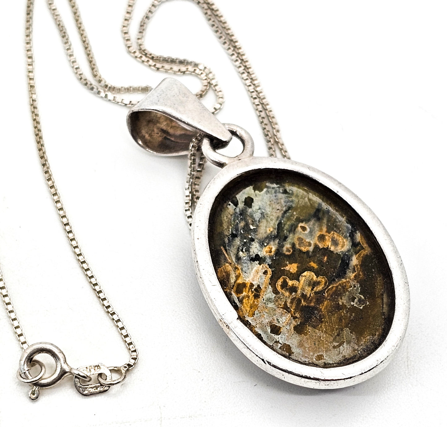 Marbled Pietersite large cab chalcedony sterling silver gemstone necklace