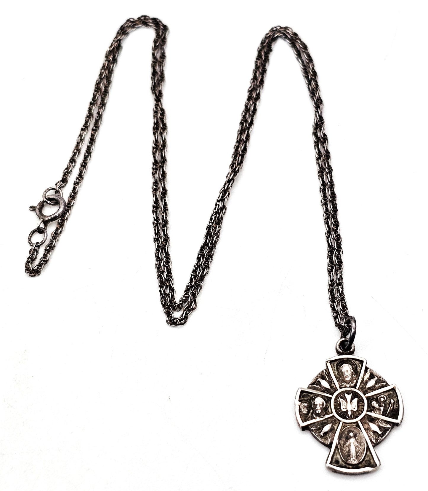 Catholic 5 way cross sterling silver Holy Spirit pendant necklace