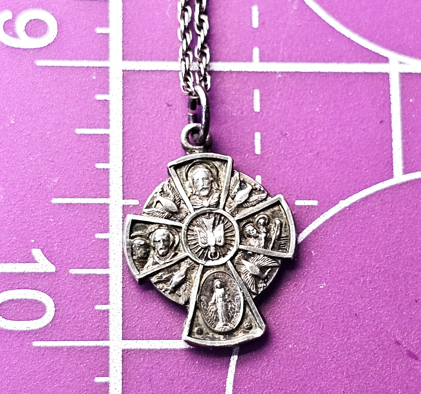 Catholic 5 way cross sterling silver Holy Spirit pendant necklace