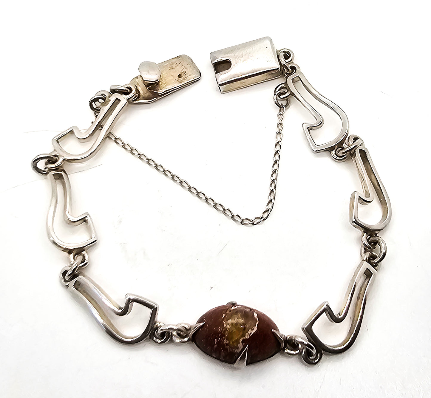 Mexican Cantera Opal Artisan vintage handcrafted 950 sterling silver bracelet