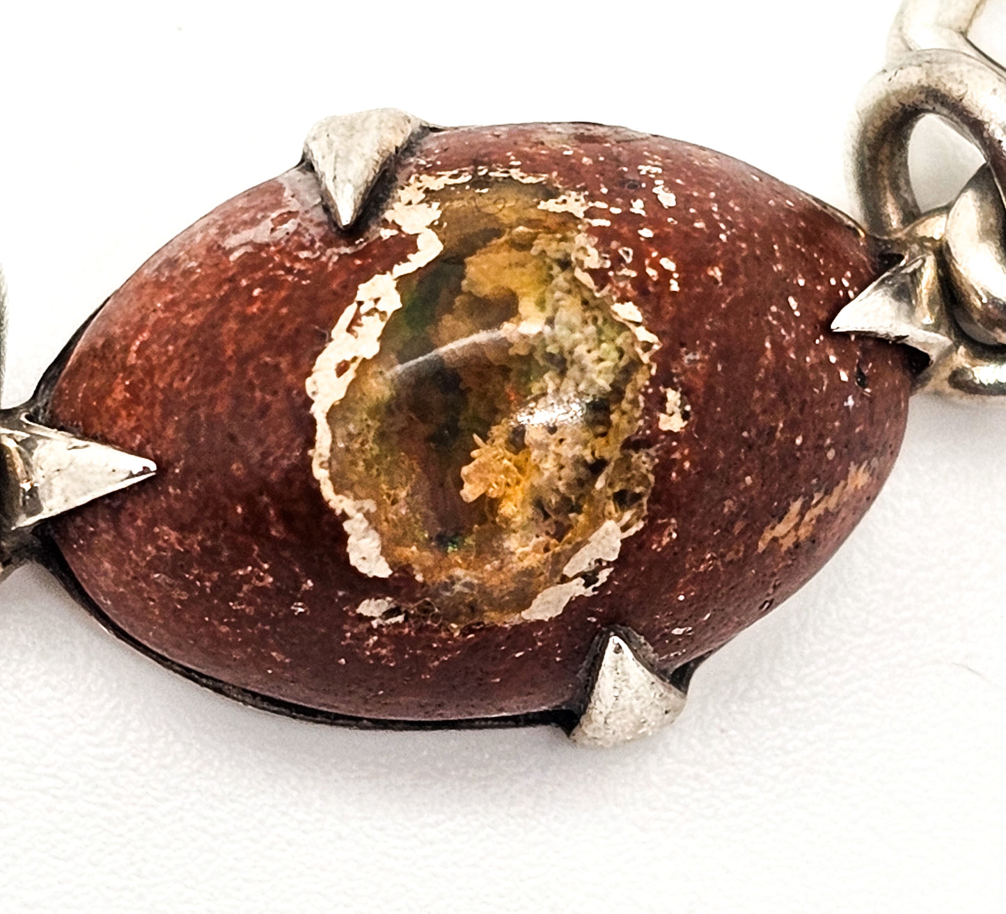 Mexican Cantera Opal Artisan vintage handcrafted 950 sterling silver bracelet