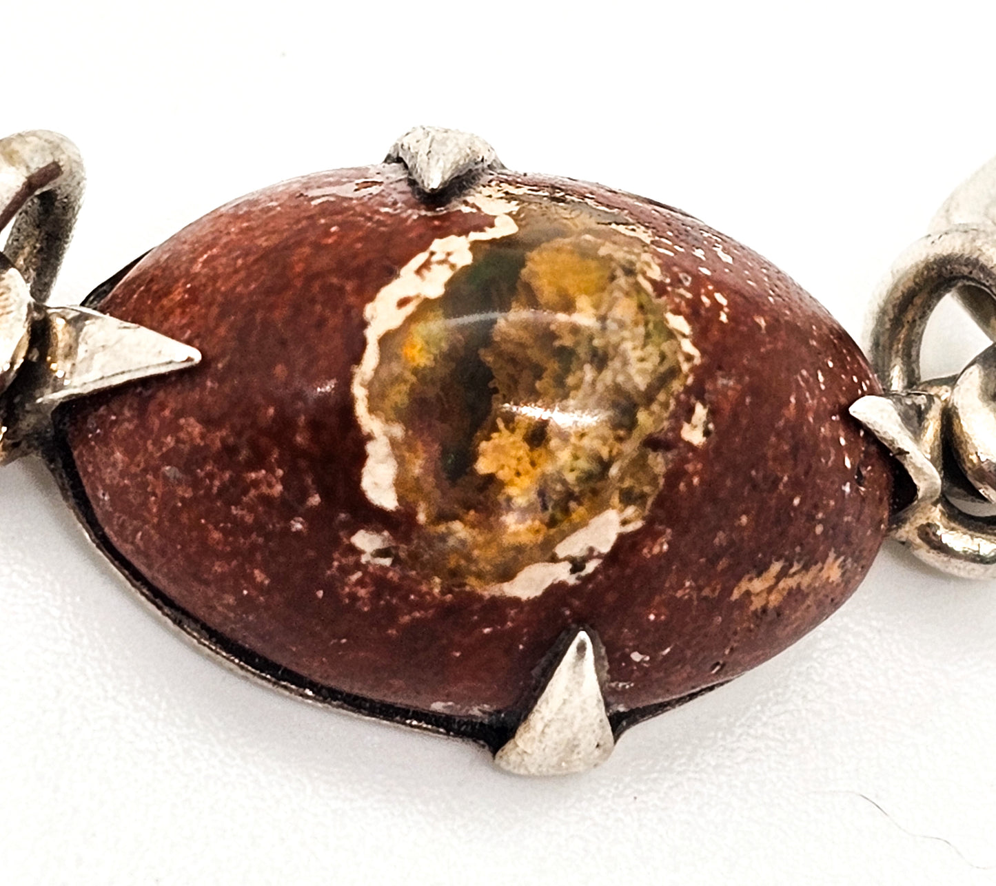 Mexican Cantera Opal Artisan vintage handcrafted 950 sterling silver bracelet