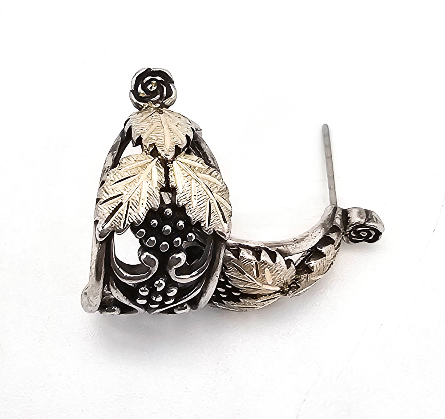 Black Hills Gold grape leaf vintage sterling silver hoop earrings Gold Diggers