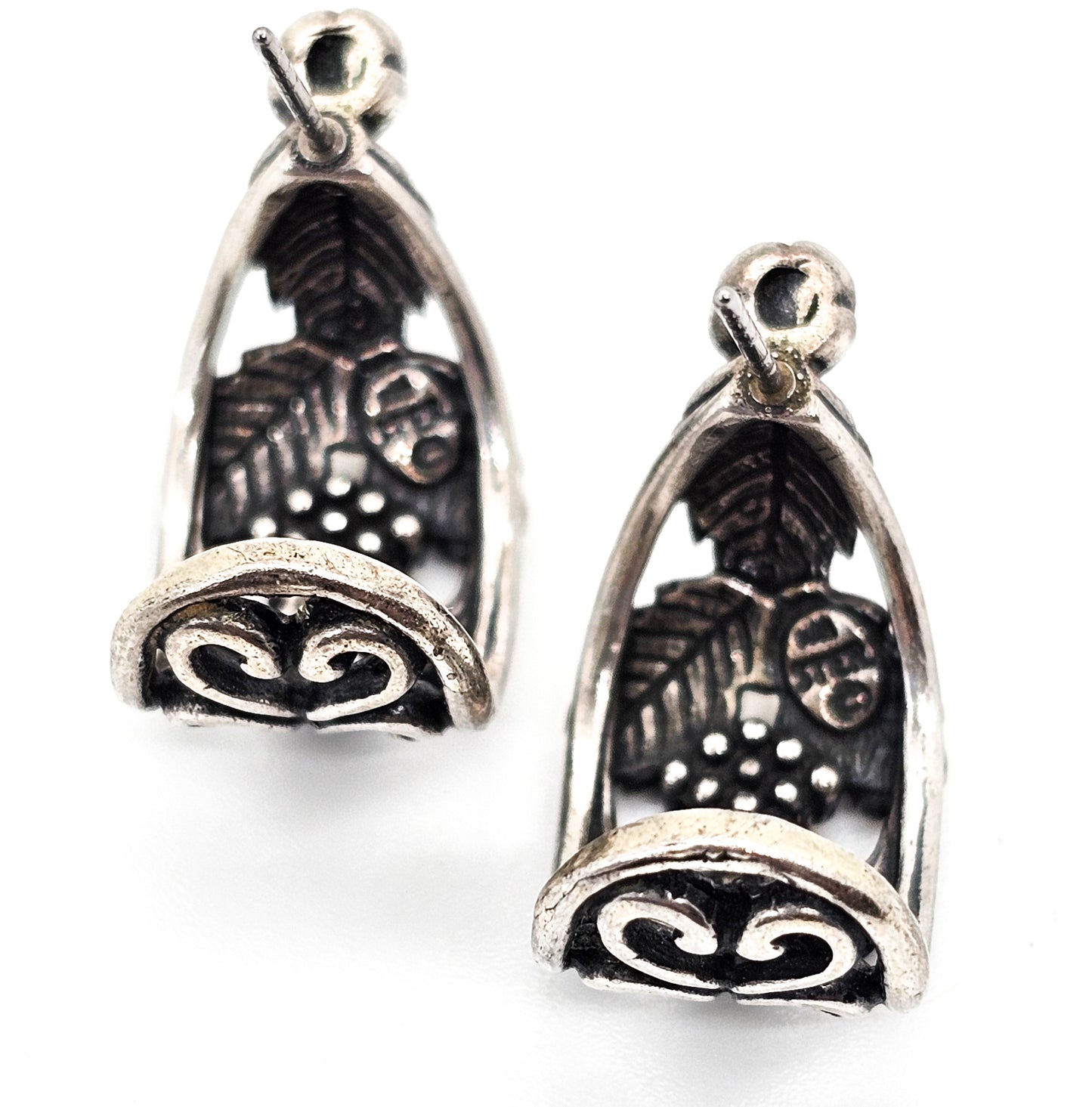 Black Hills Gold grape leaf vintage sterling silver hoop earrings Gold Diggers