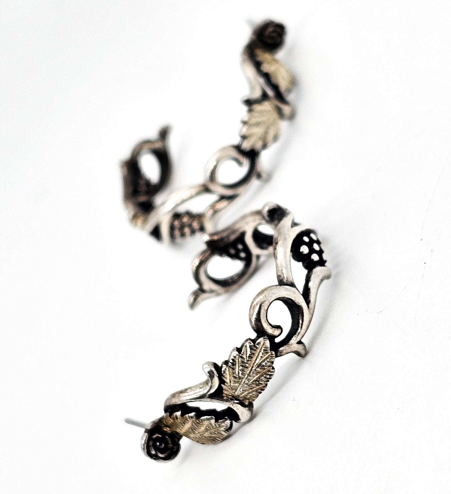 Black Hills Gold vintage sterling silver hoop earrings Wheeler Manufacturing