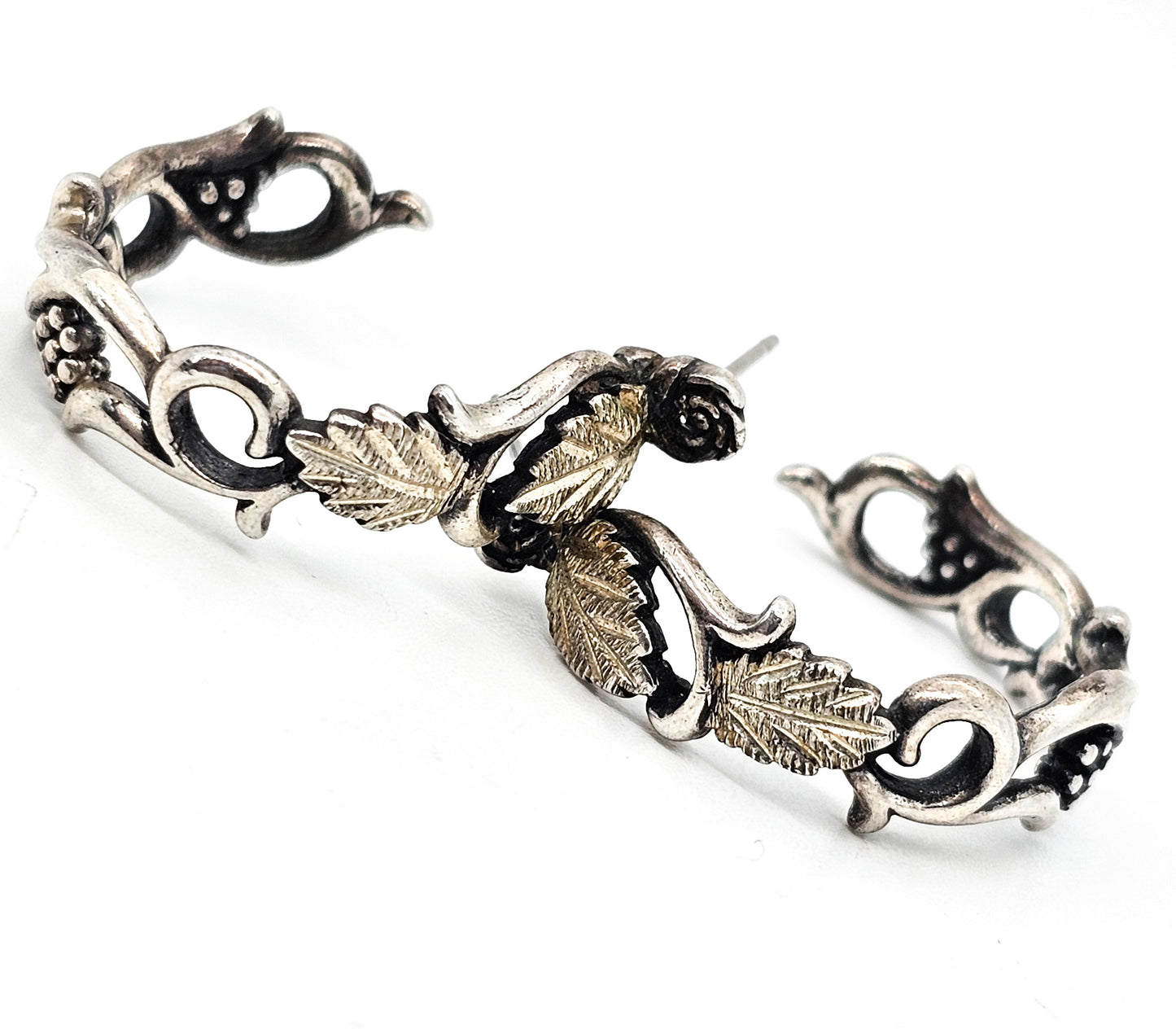 Black Hills Gold vintage sterling silver hoop earrings Wheeler Manufacturing