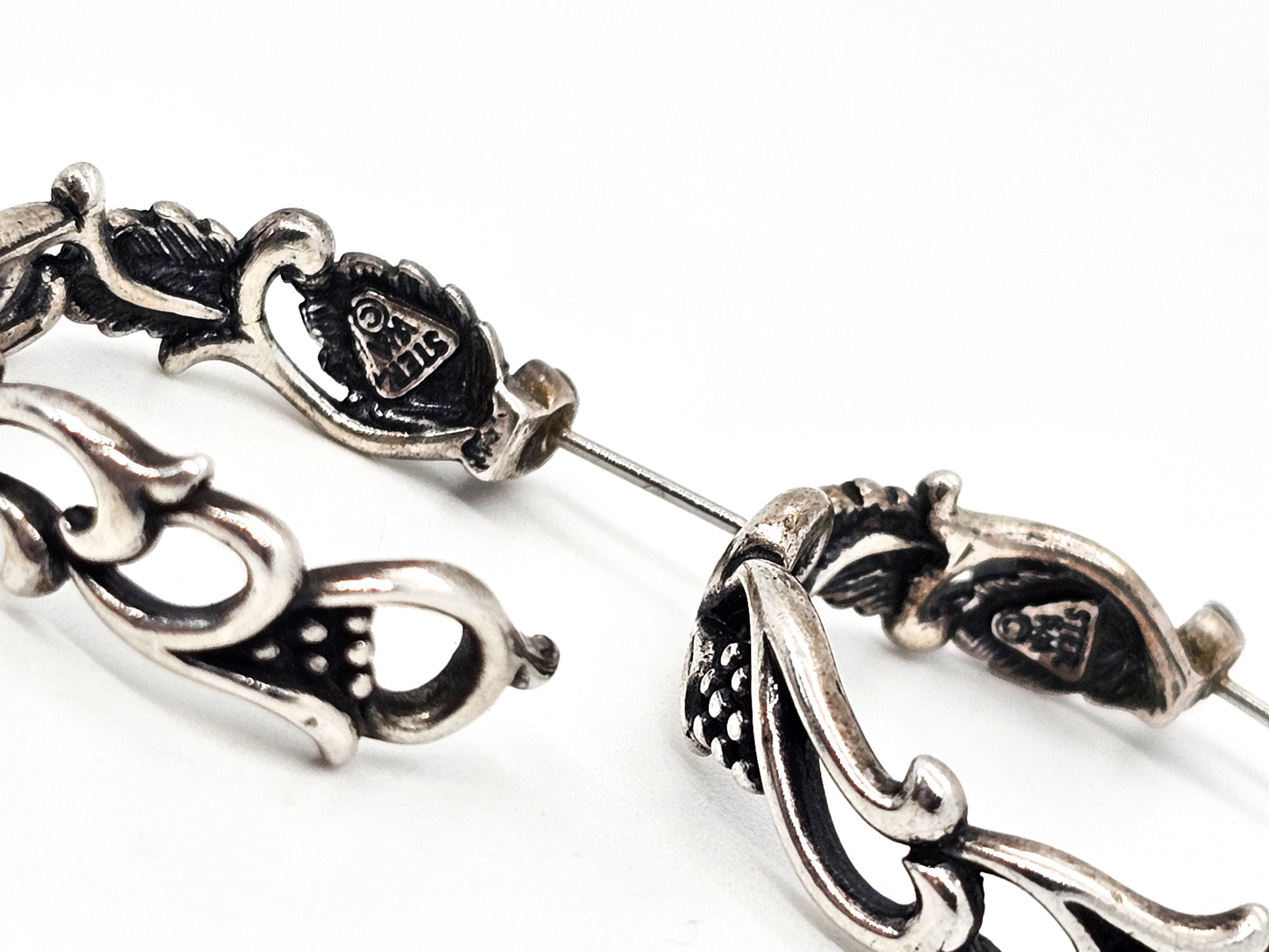 Black Hills Gold vintage sterling silver hoop earrings Wheeler Manufacturing