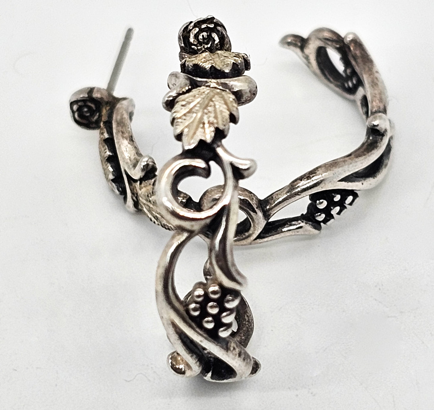 Black Hills Gold vintage sterling silver hoop earrings Wheeler Manufacturing