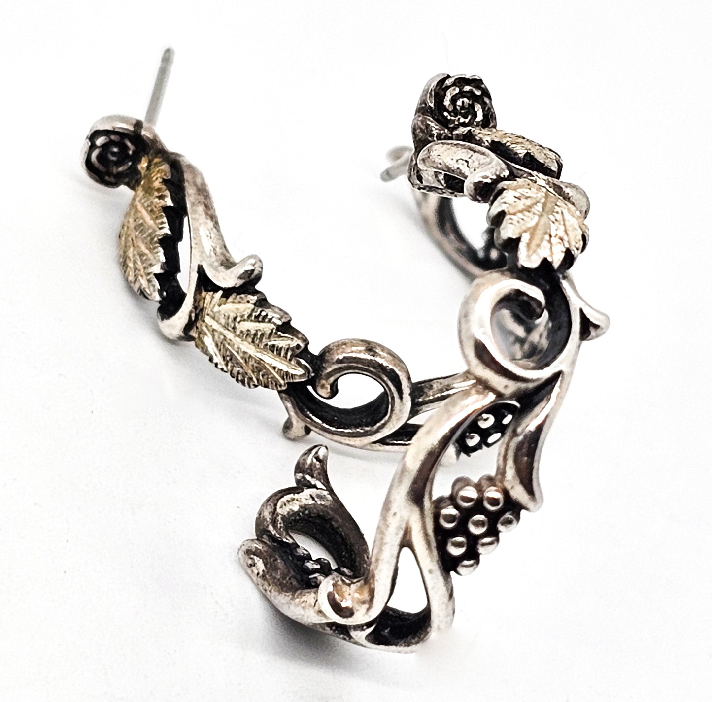 Black Hills Gold vintage sterling silver hoop earrings Wheeler Manufacturing