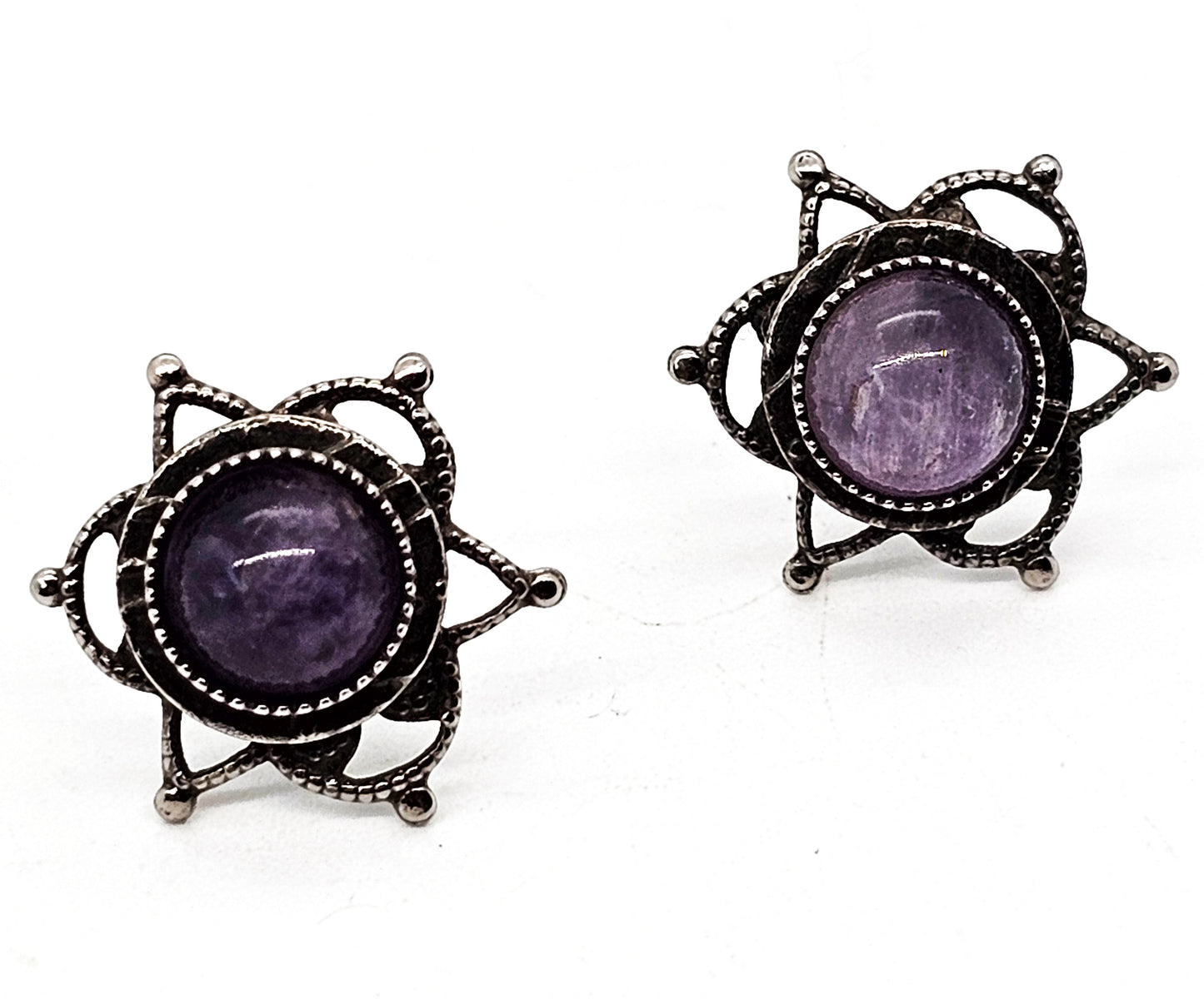 Amethyst Starburst Southwestern Tribal vintage sterling silver stud earrings