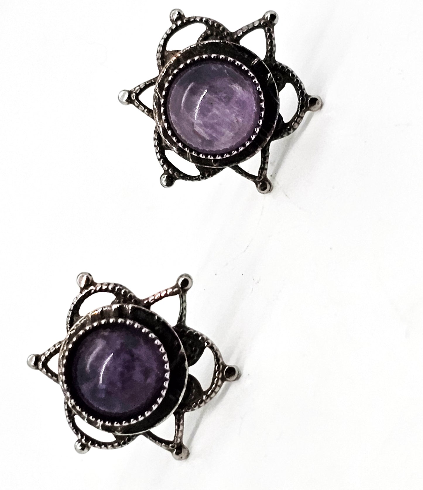 Amethyst Starburst Southwestern Tribal vintage sterling silver stud earrings
