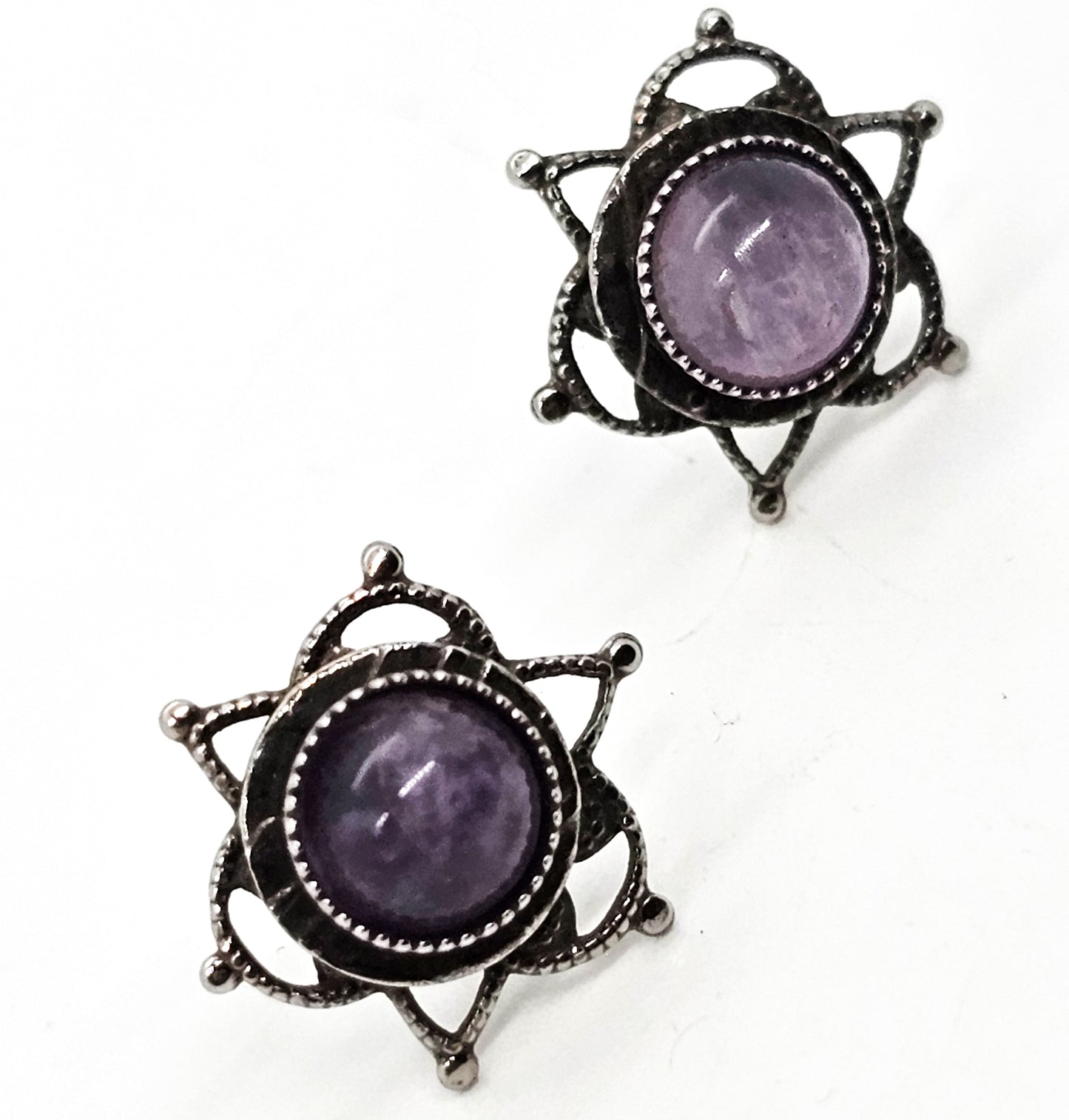 Amethyst Starburst Southwestern Tribal vintage sterling silver stud earrings