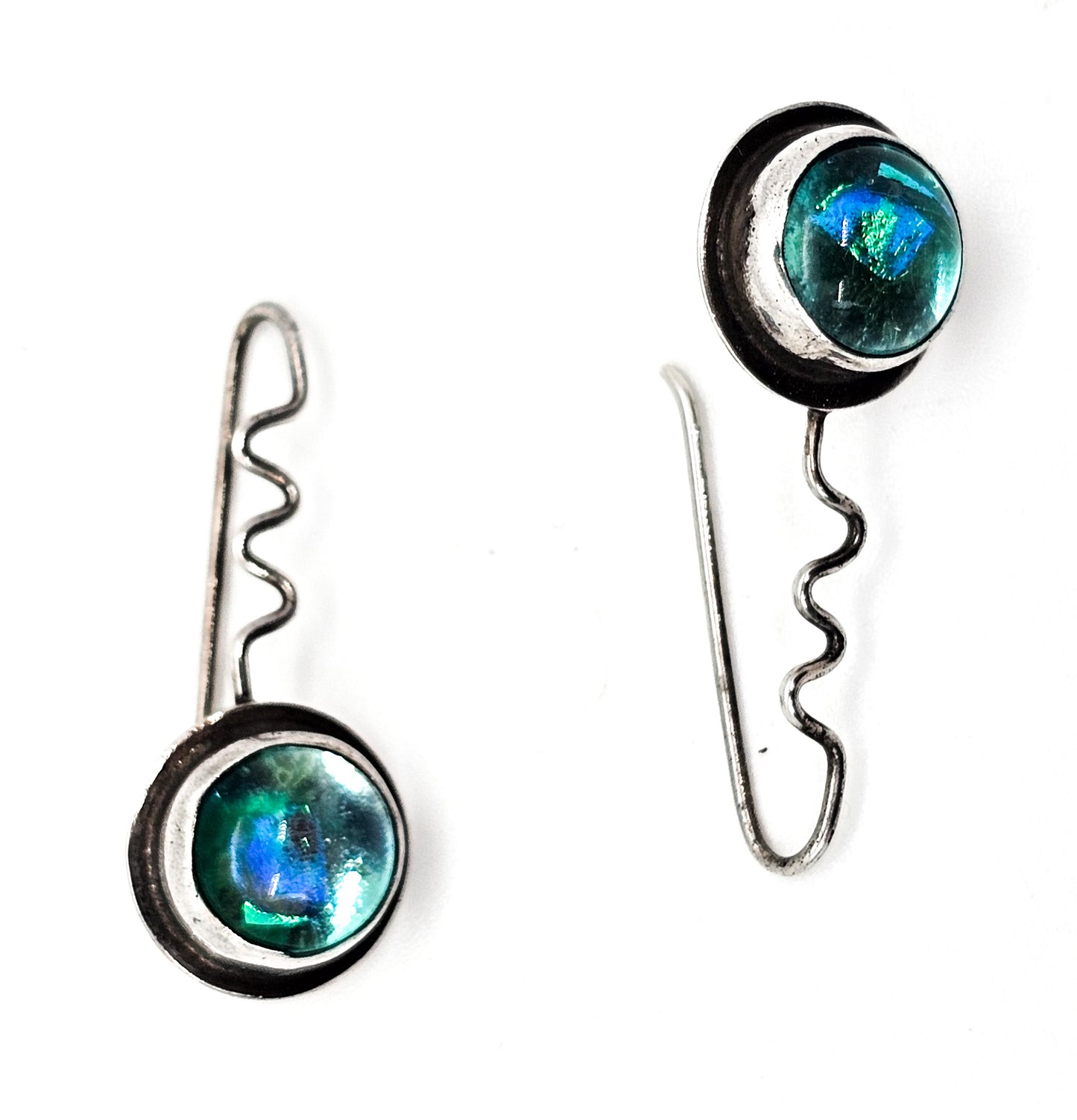 Barbara Sucherman Dichroic Art Glass vintage sterling silver drop earrings