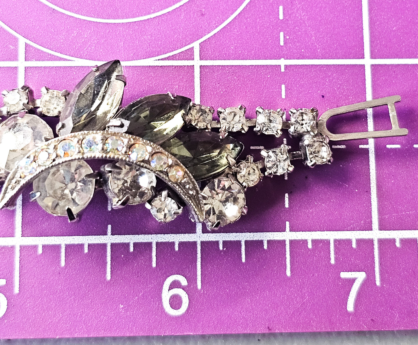 Aurora Borealis and smokey rhinestone crescent moon vintage rhinestone bracelet