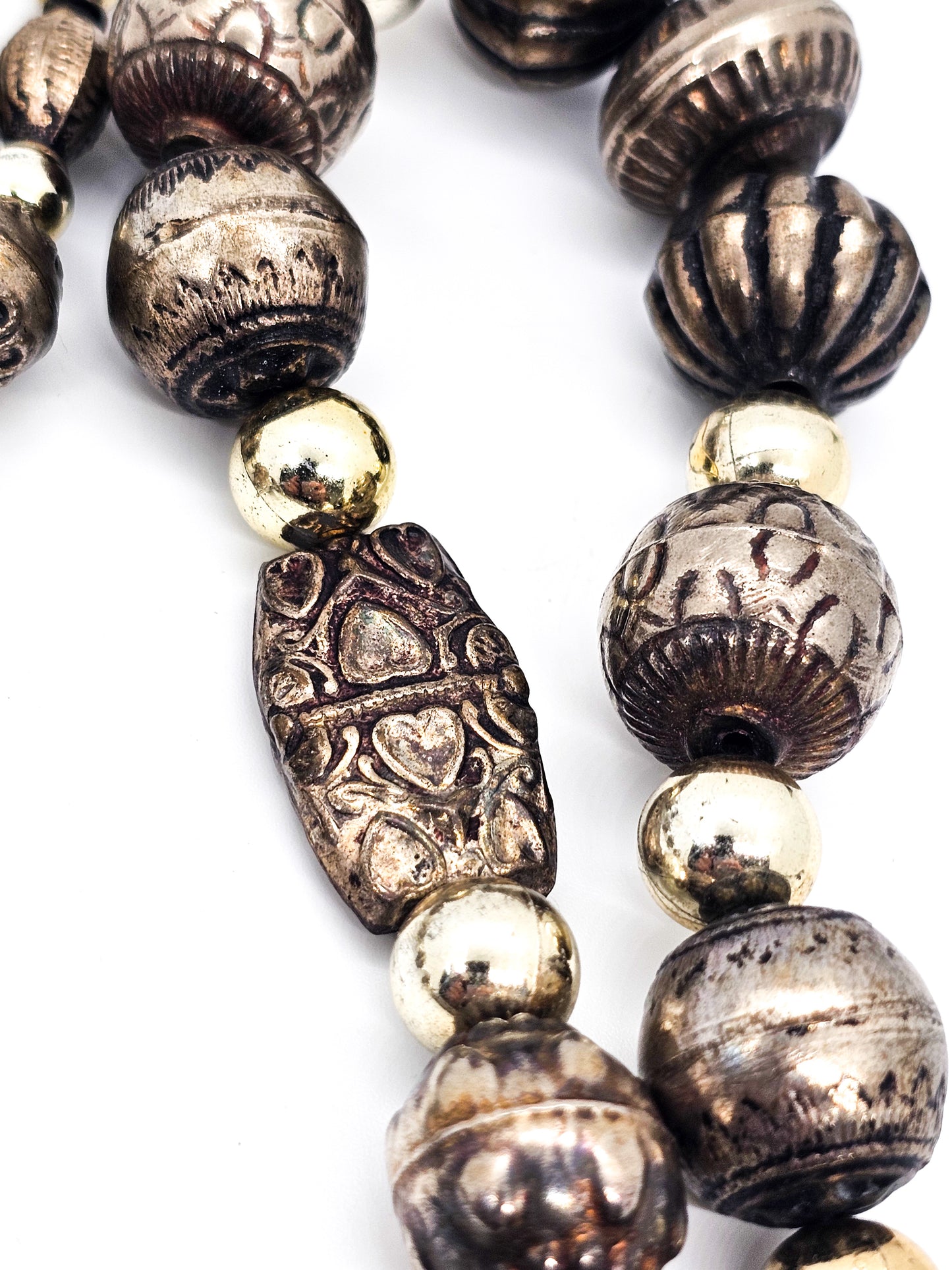 Debi Tana silver toned artisan bench beaded long vintage necklace