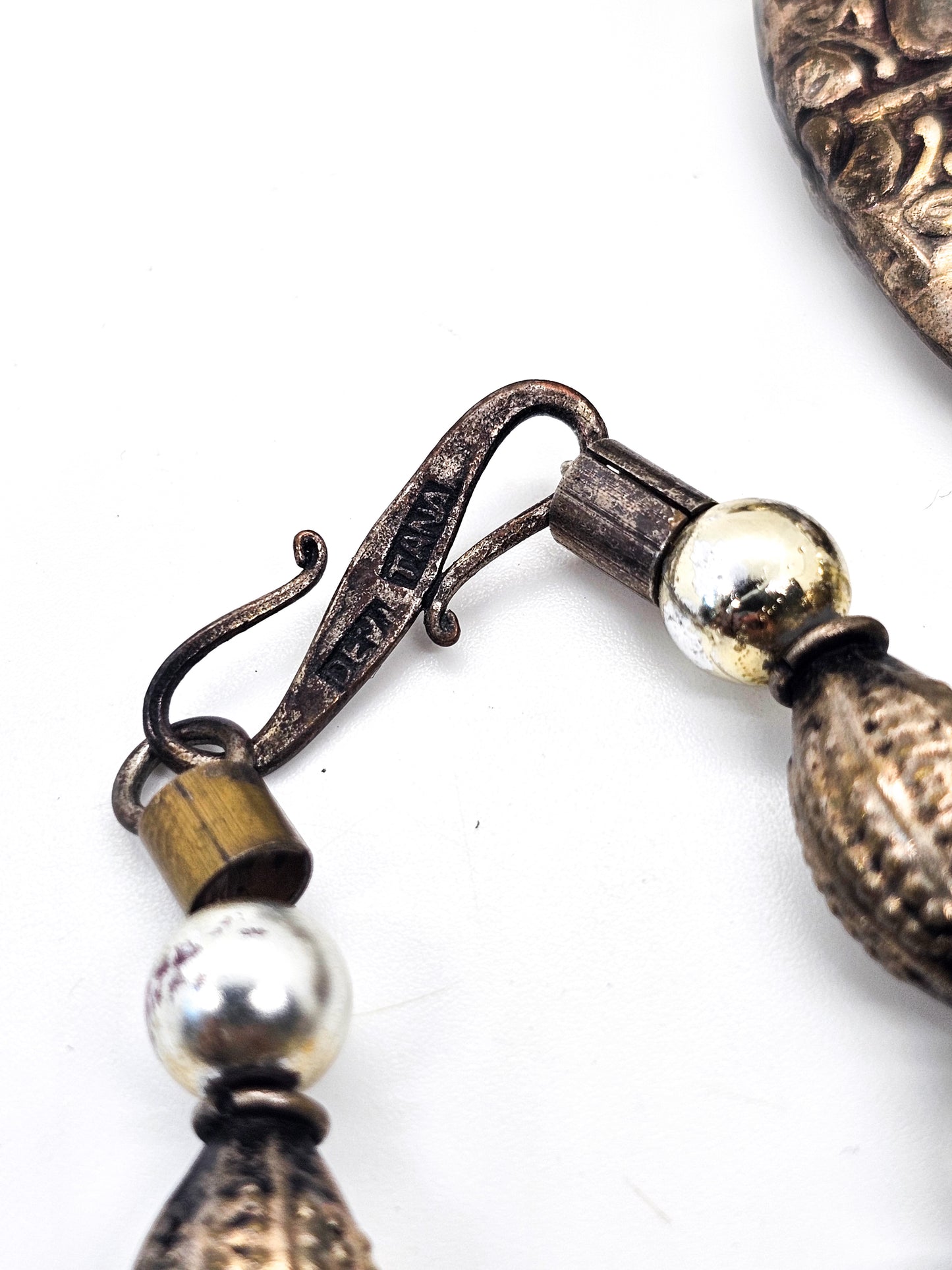 Debi Tana silver toned artisan bench beaded long vintage necklace