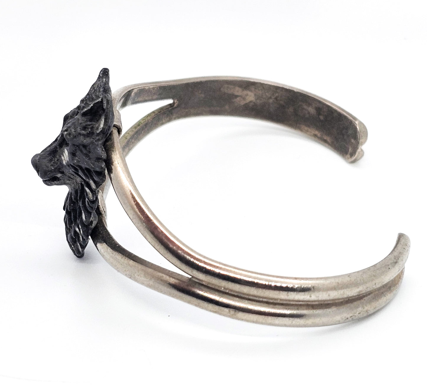 EJC Pewter wolf vintage silver toned split shank bangle bracelet