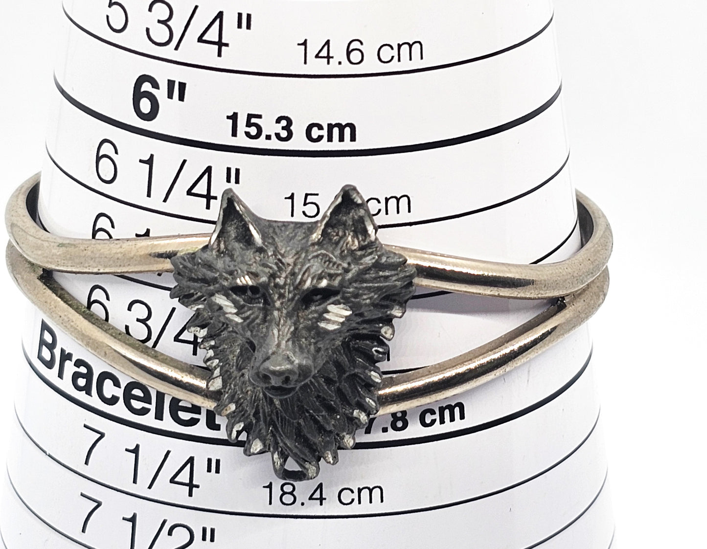 EJC Pewter wolf vintage silver toned split shank bangle bracelet