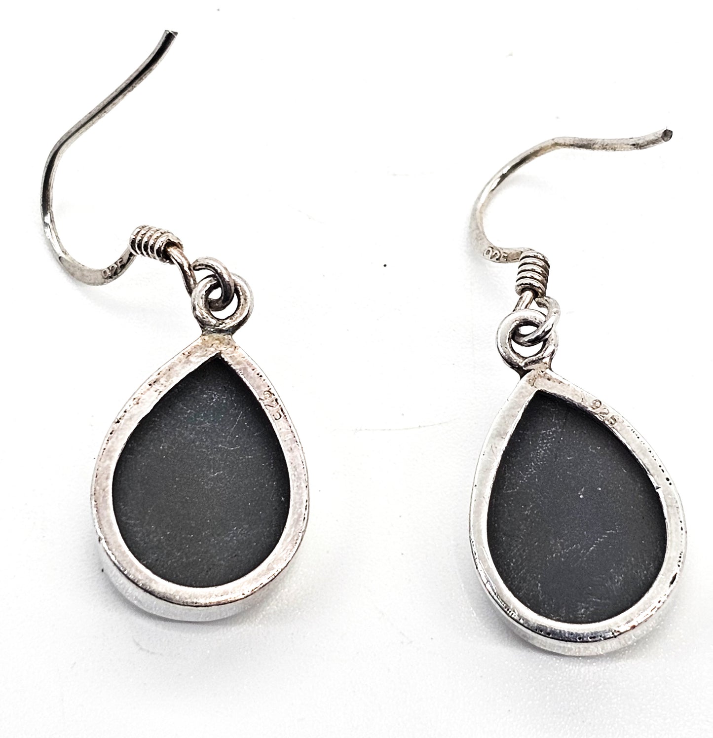 Black Druzy Chalcedony pear cut drop sterling silver earrings
